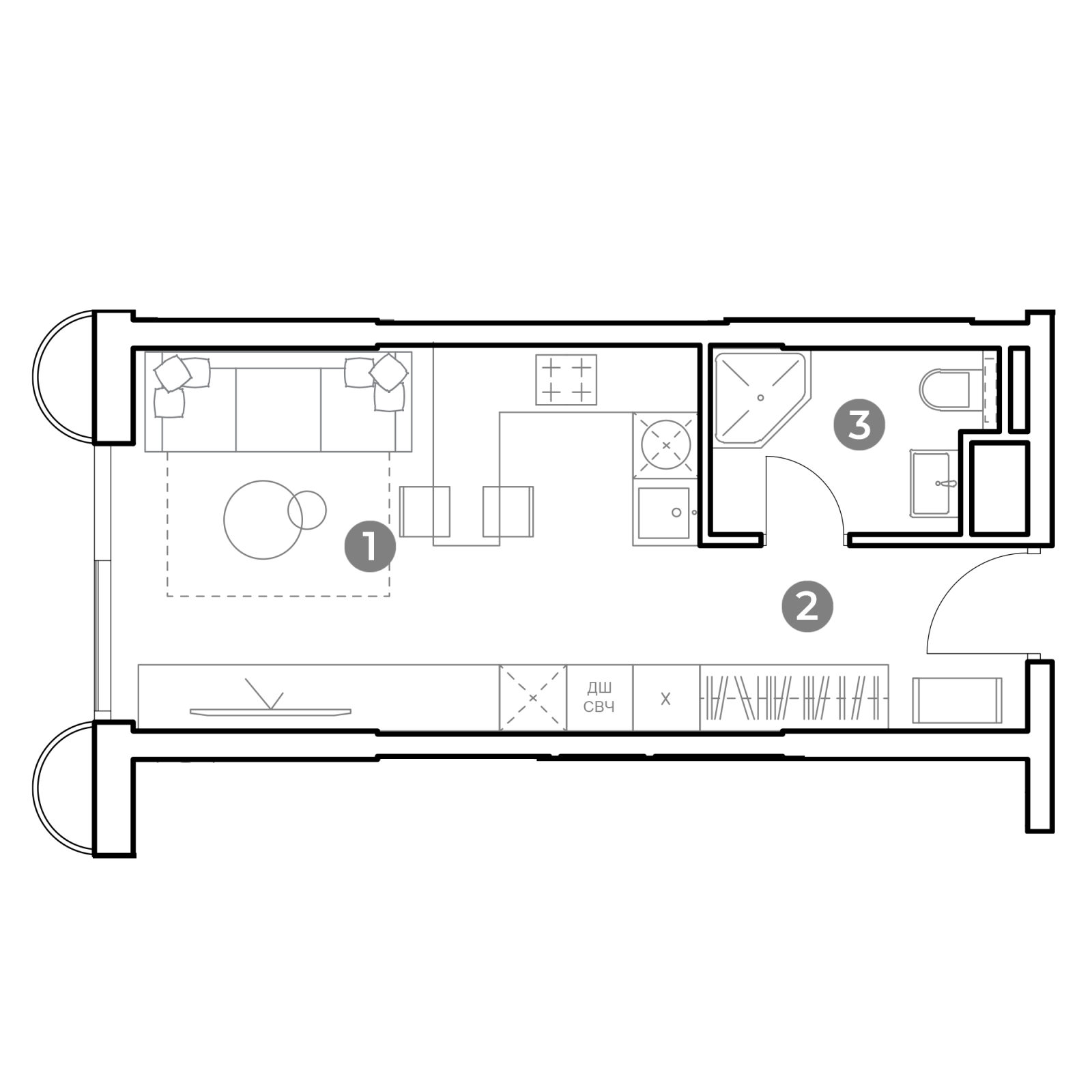 Планировка: студия, 27,4 м²