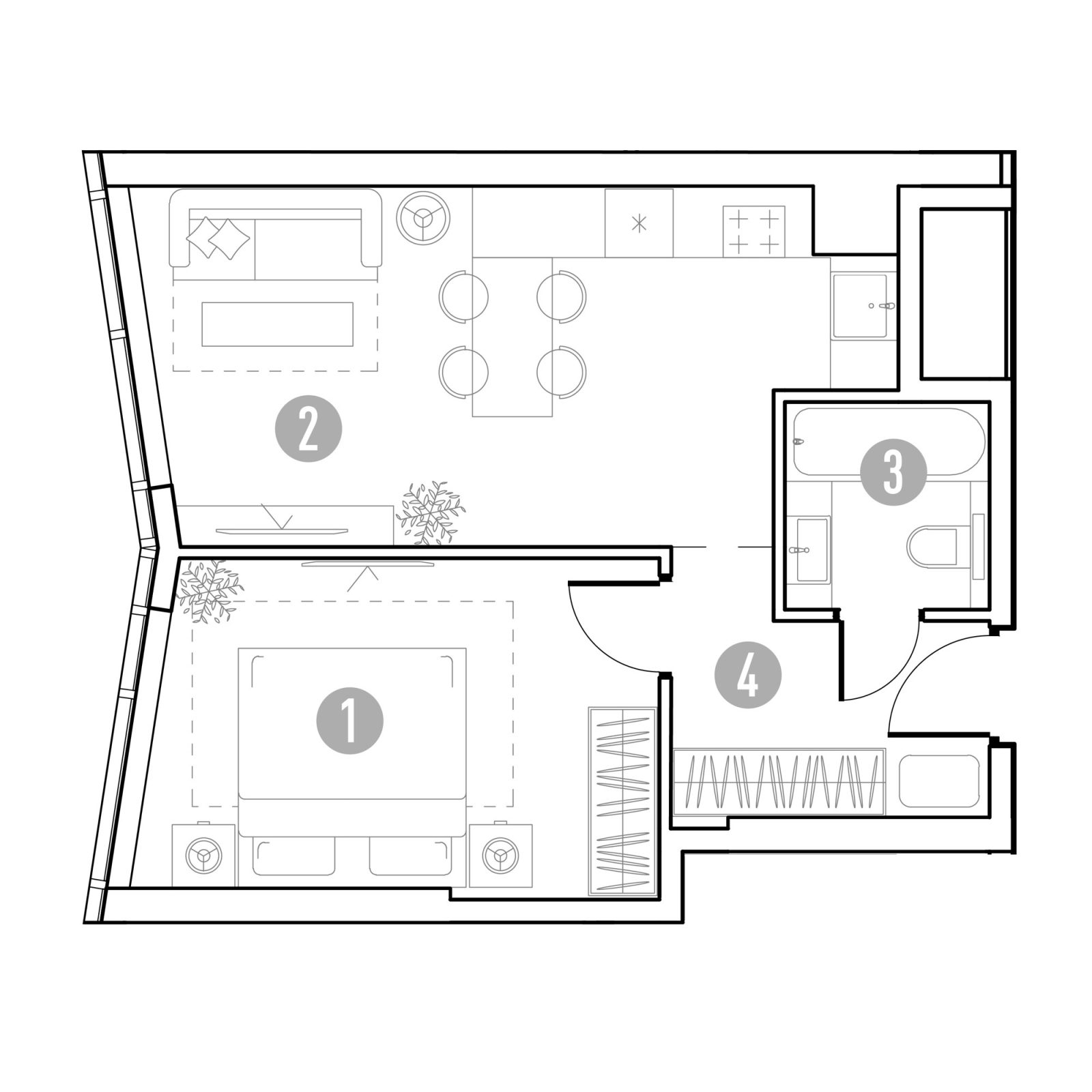 Планировка: 1-комнатная квартира, 40,8 м²