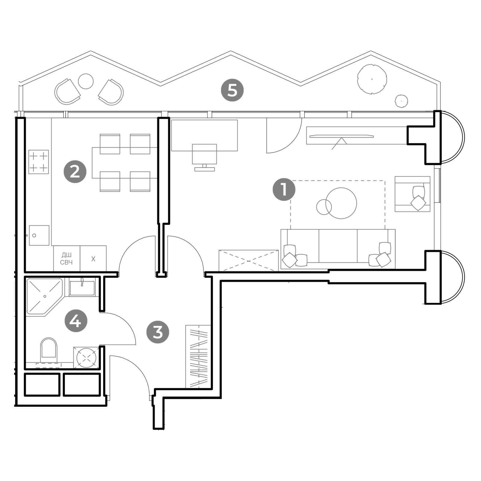 Планировка: 1-комнатная квартира, 50,4 м²