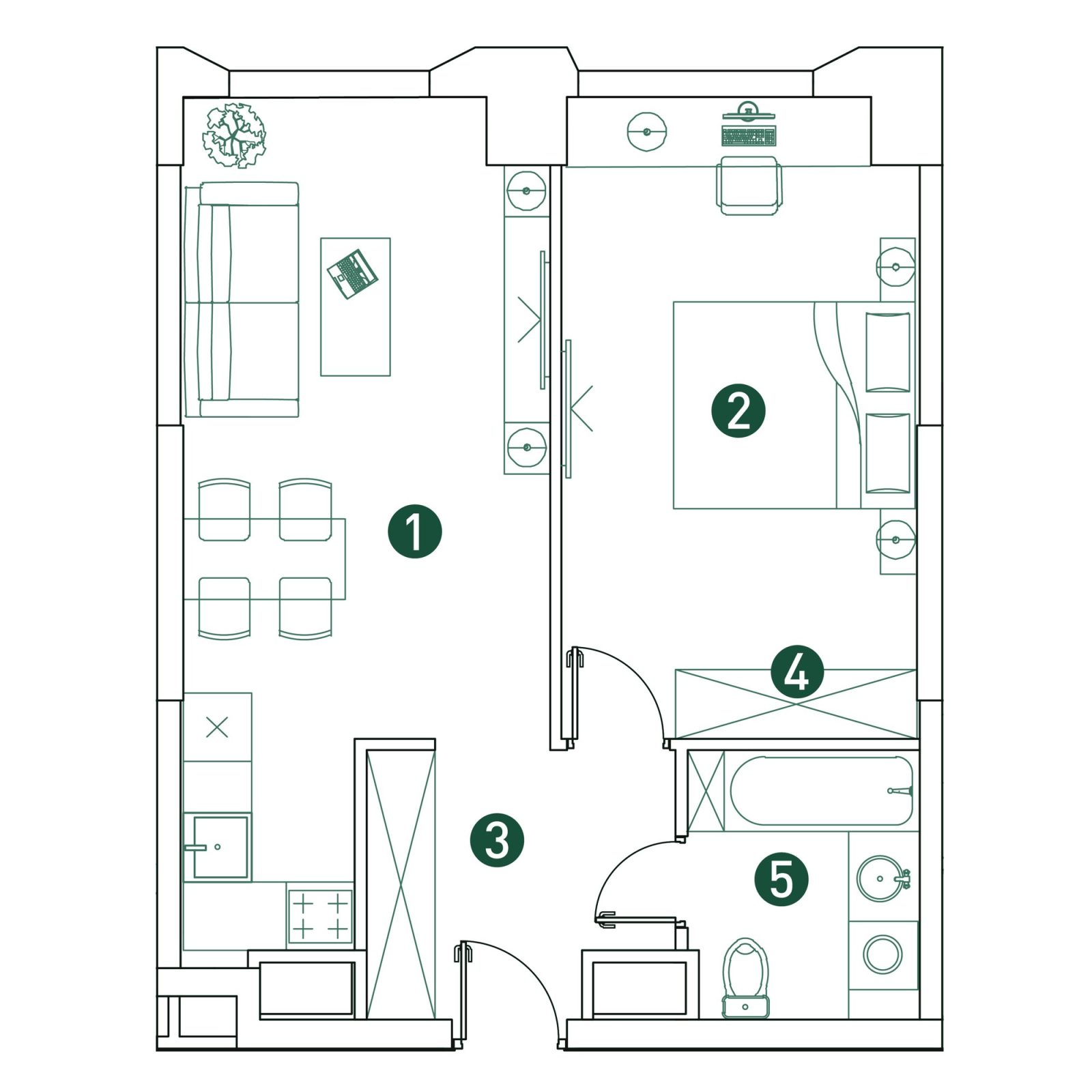 Планировка: 2-комнатная квартира, 48,5 м²