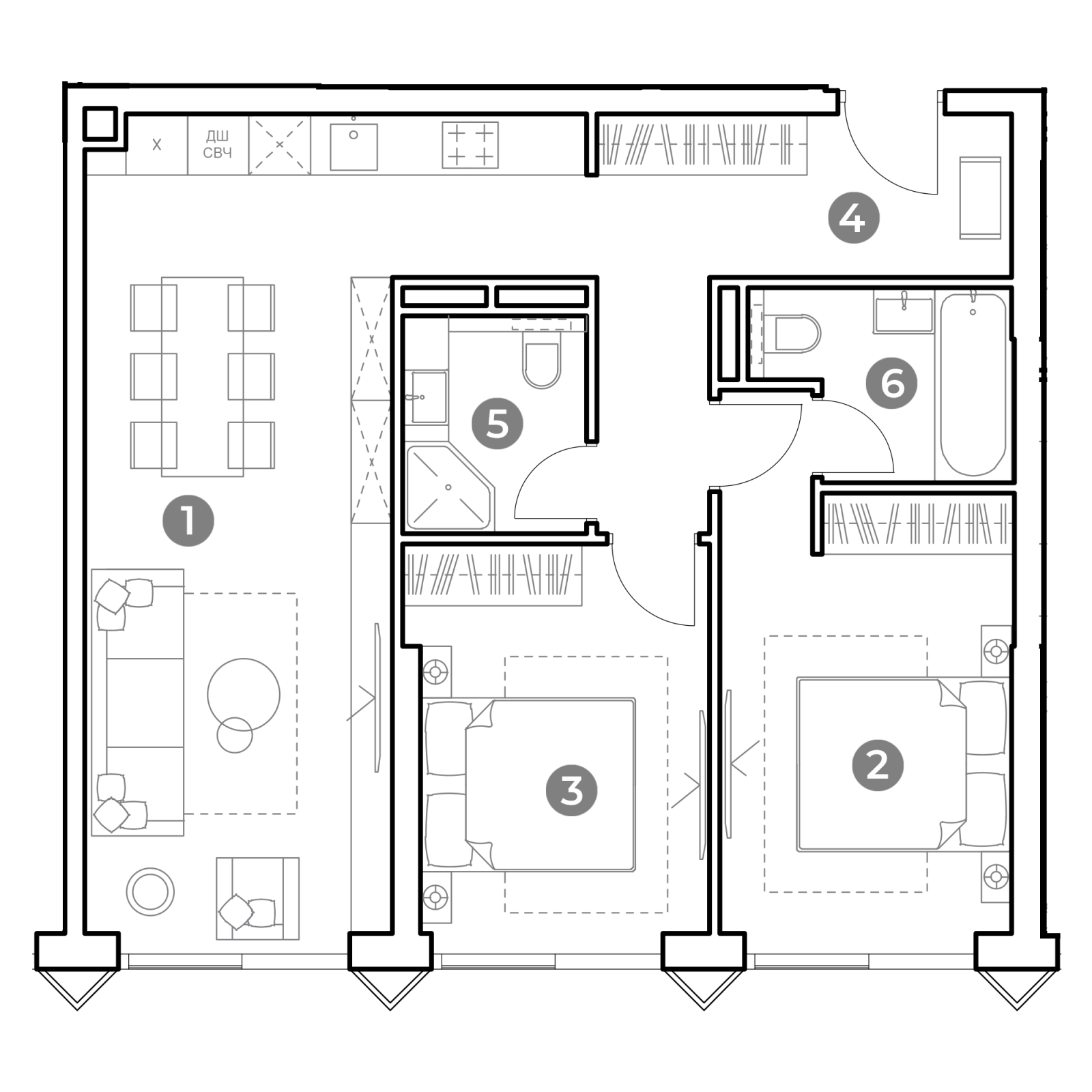 Планировка: 3-комнатная квартира, 70,4 м²