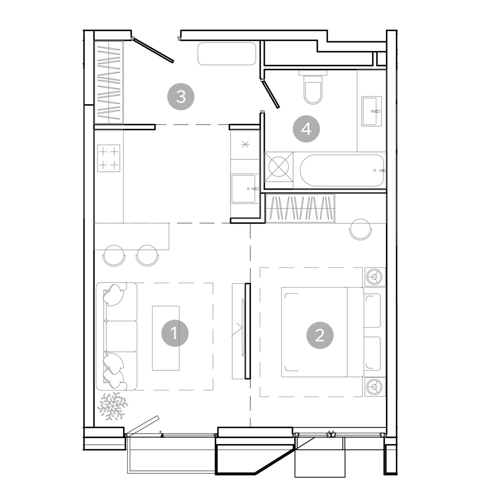 Планировка: 2-комнатная квартира, 43,5 м²