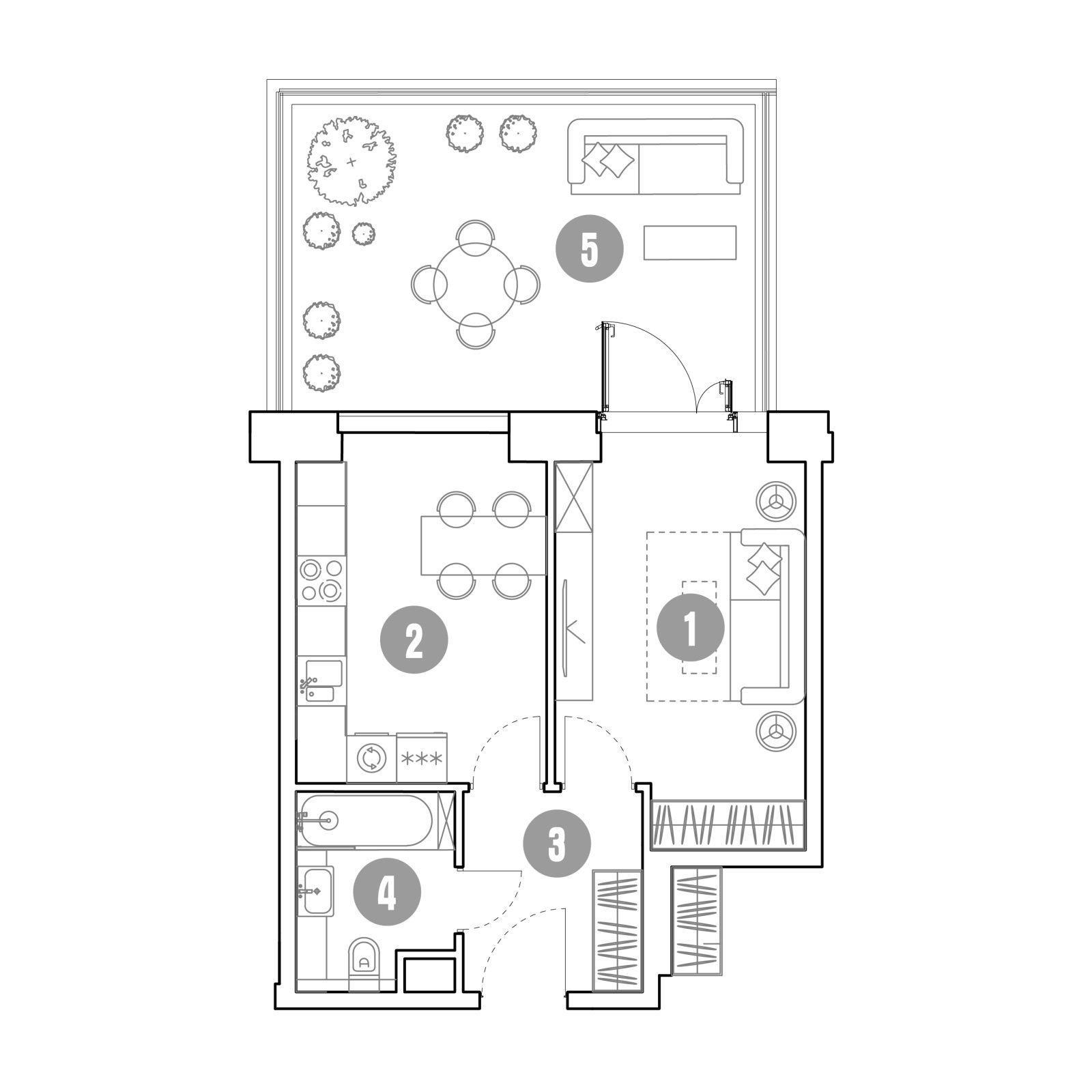 Планировка: 1-комнатная квартира, 55,7 м²