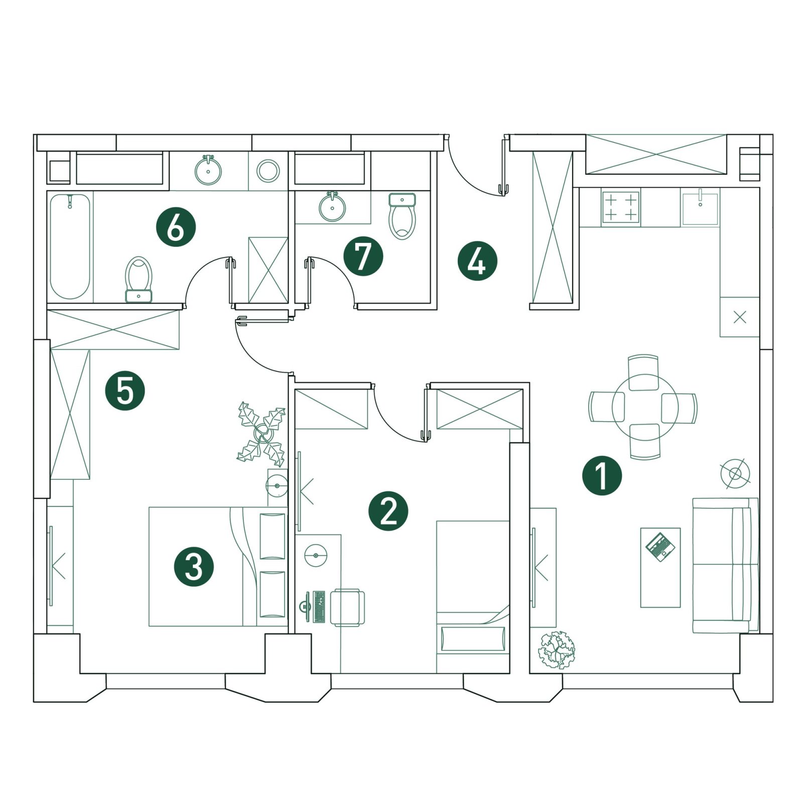 Планировка: 3-комнатная квартира, 76,6 м²
