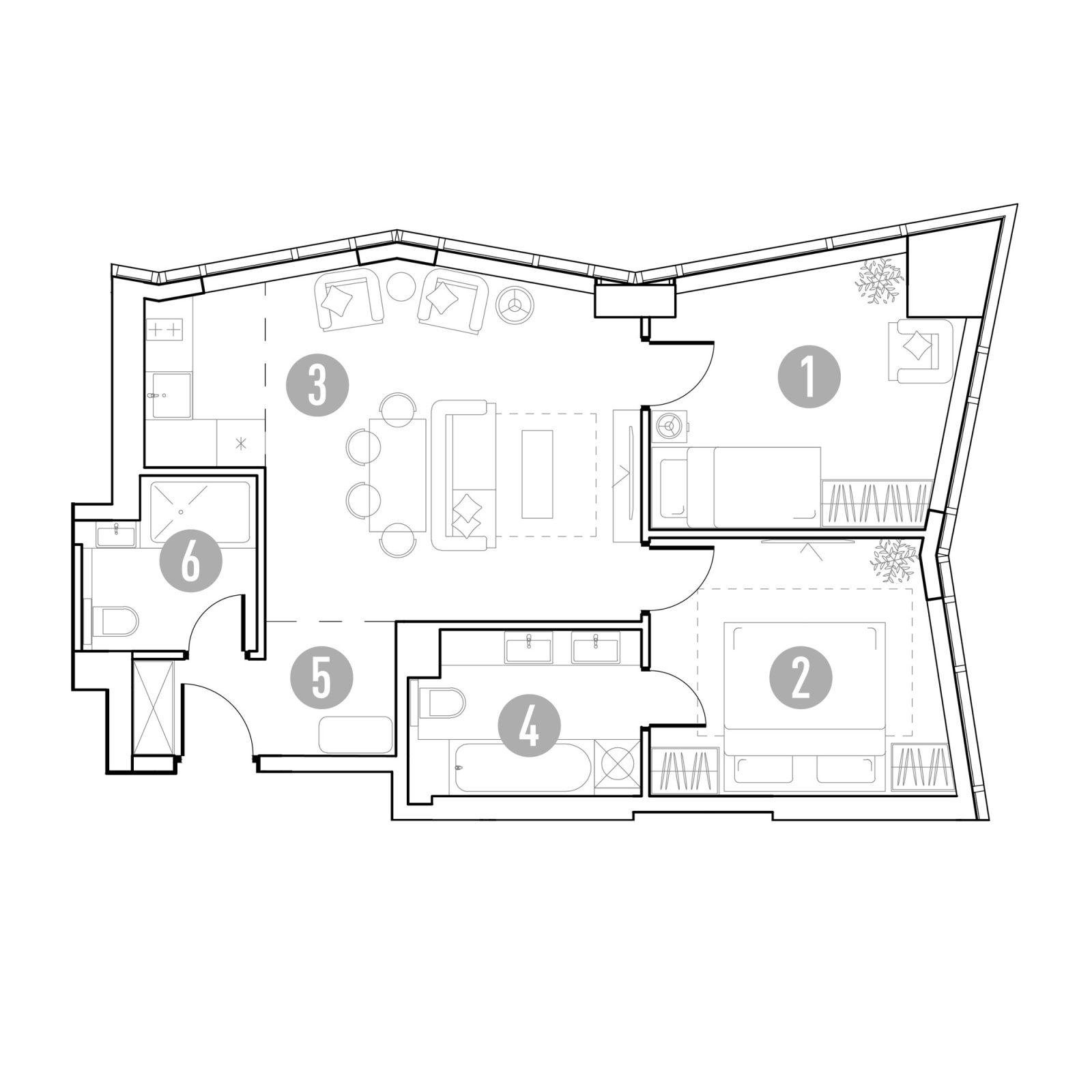 Планировка: 2-комнатная квартира, 61,2 м²