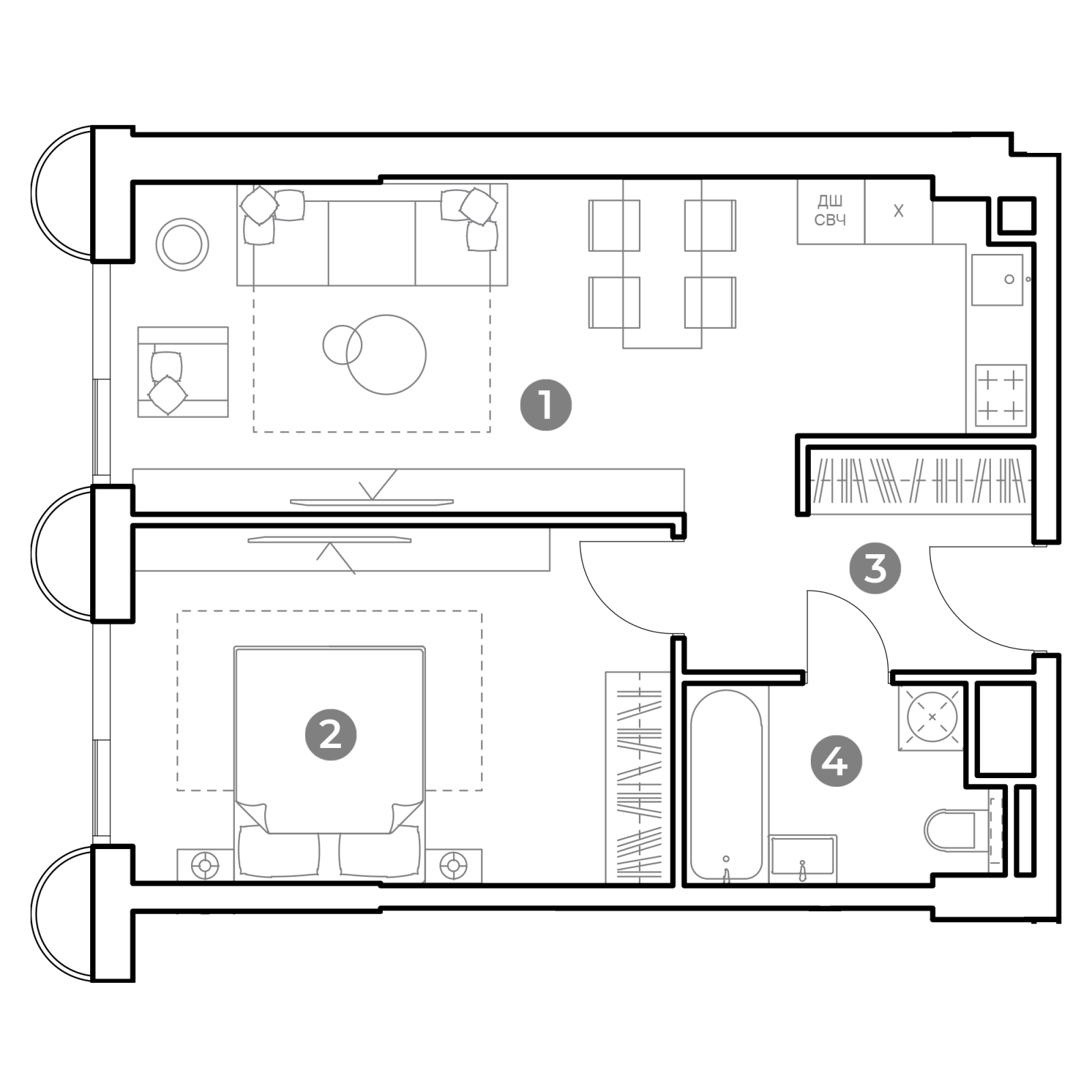 Планировка: 2-комнатная квартира, 48,8 м²
