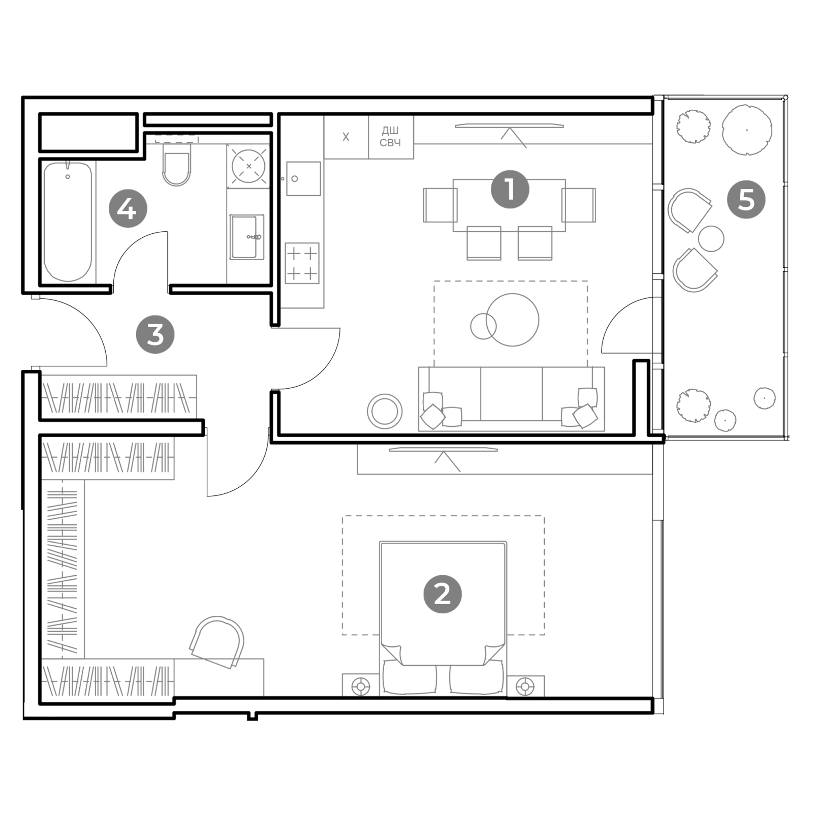 Планировка: 2-комнатная квартира, 68,8 м²