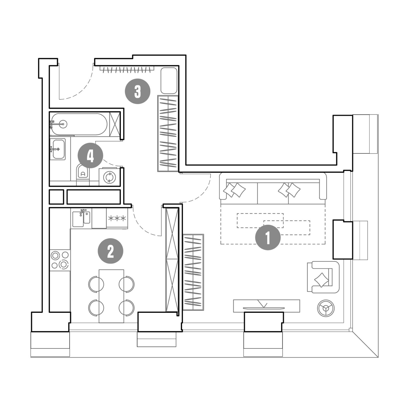Планировка: 1-комнатная квартира, 43,0 м²