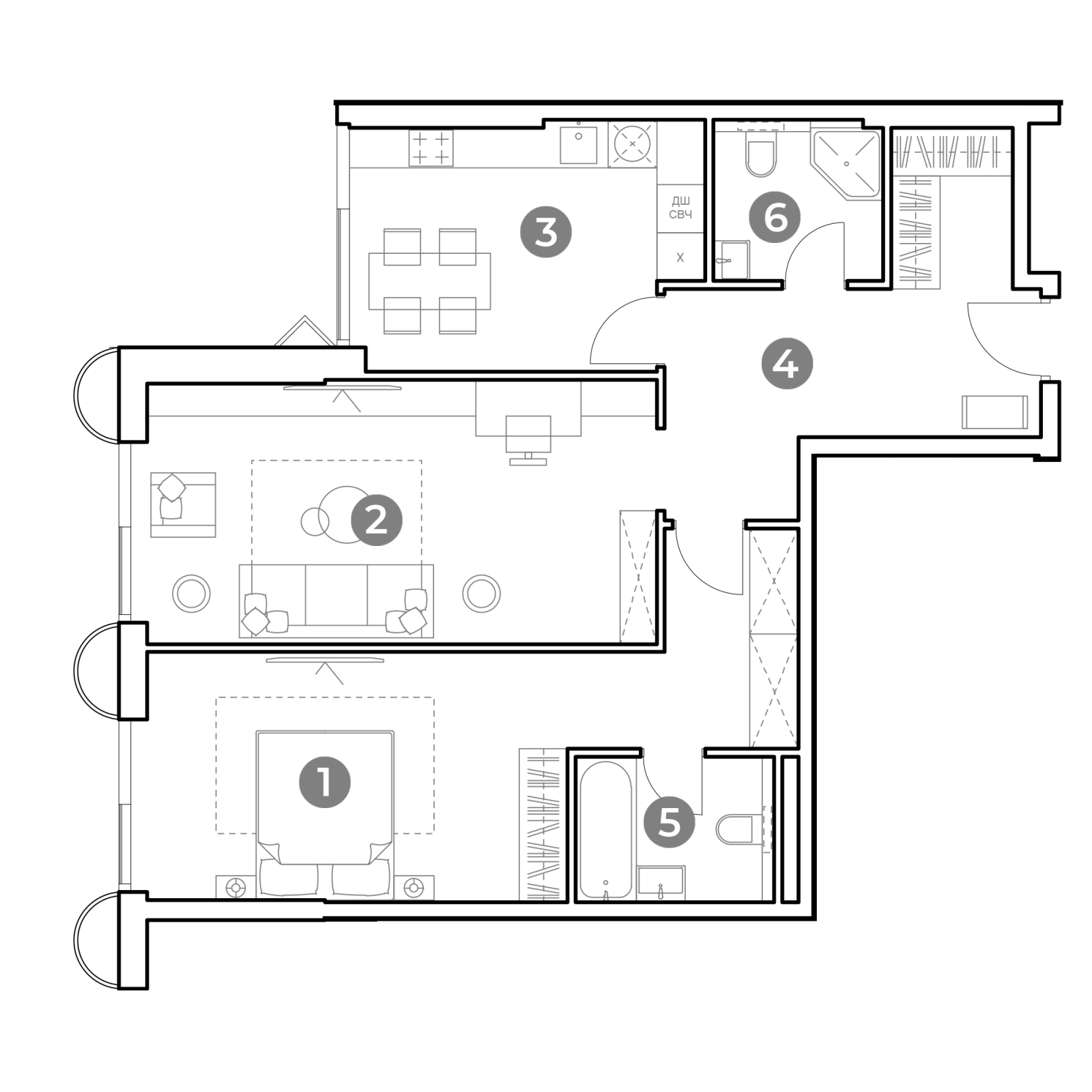 Планировка: 2-комнатная квартира, 78,6 м²