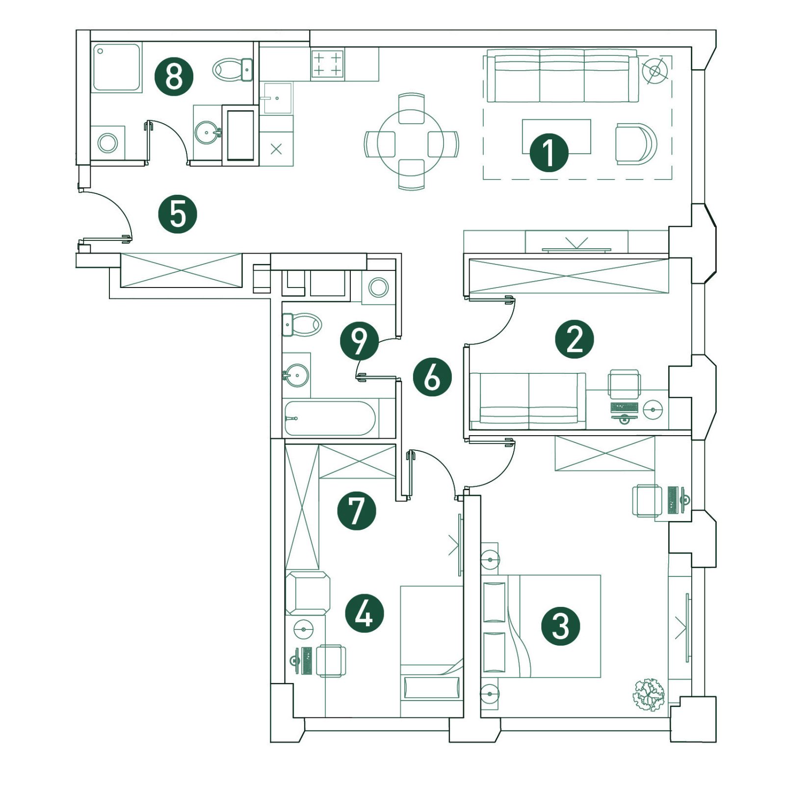 Планировка: 4-комнатная квартира, 91,3 м²
