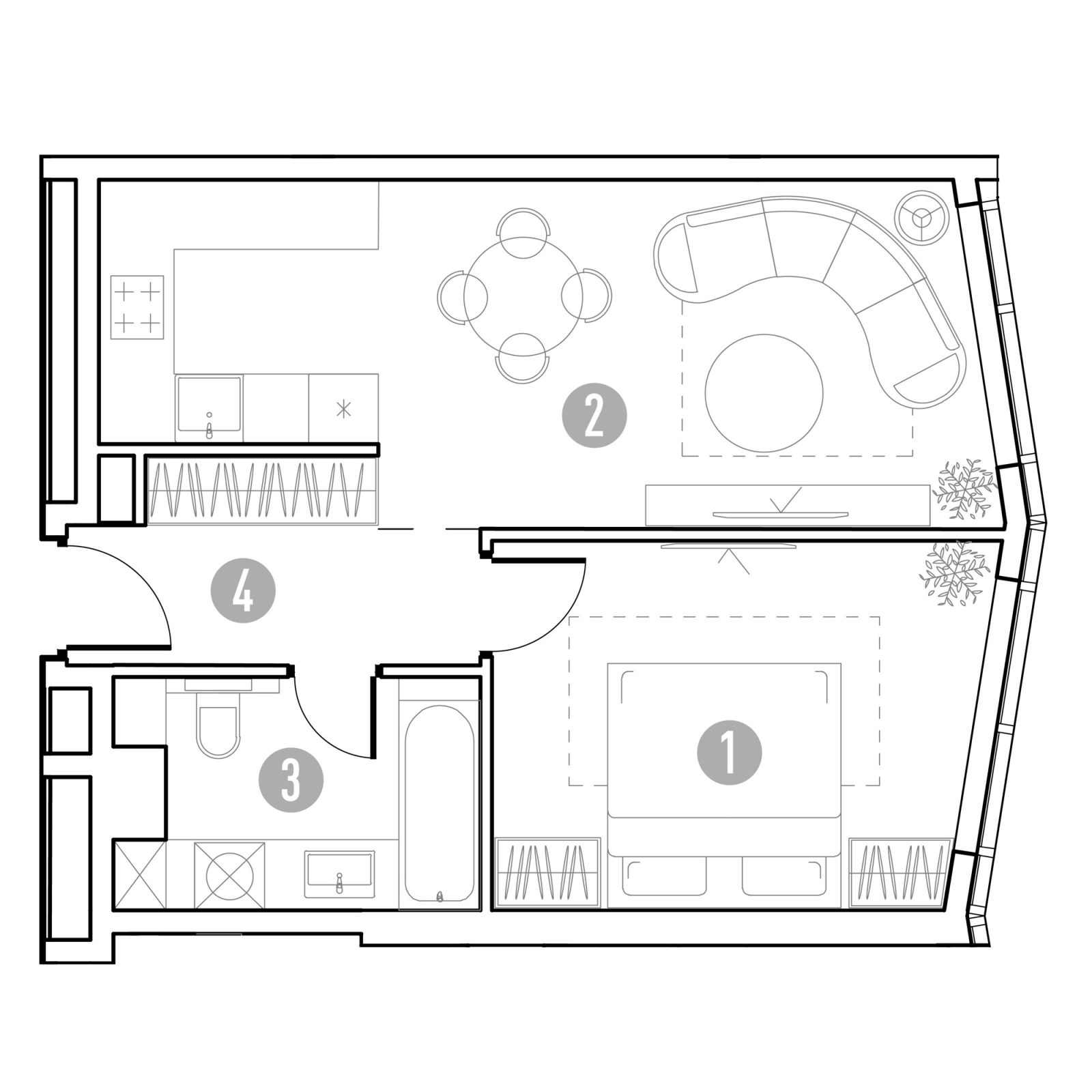 Планировка: 1-комнатная квартира, 45,5 м²