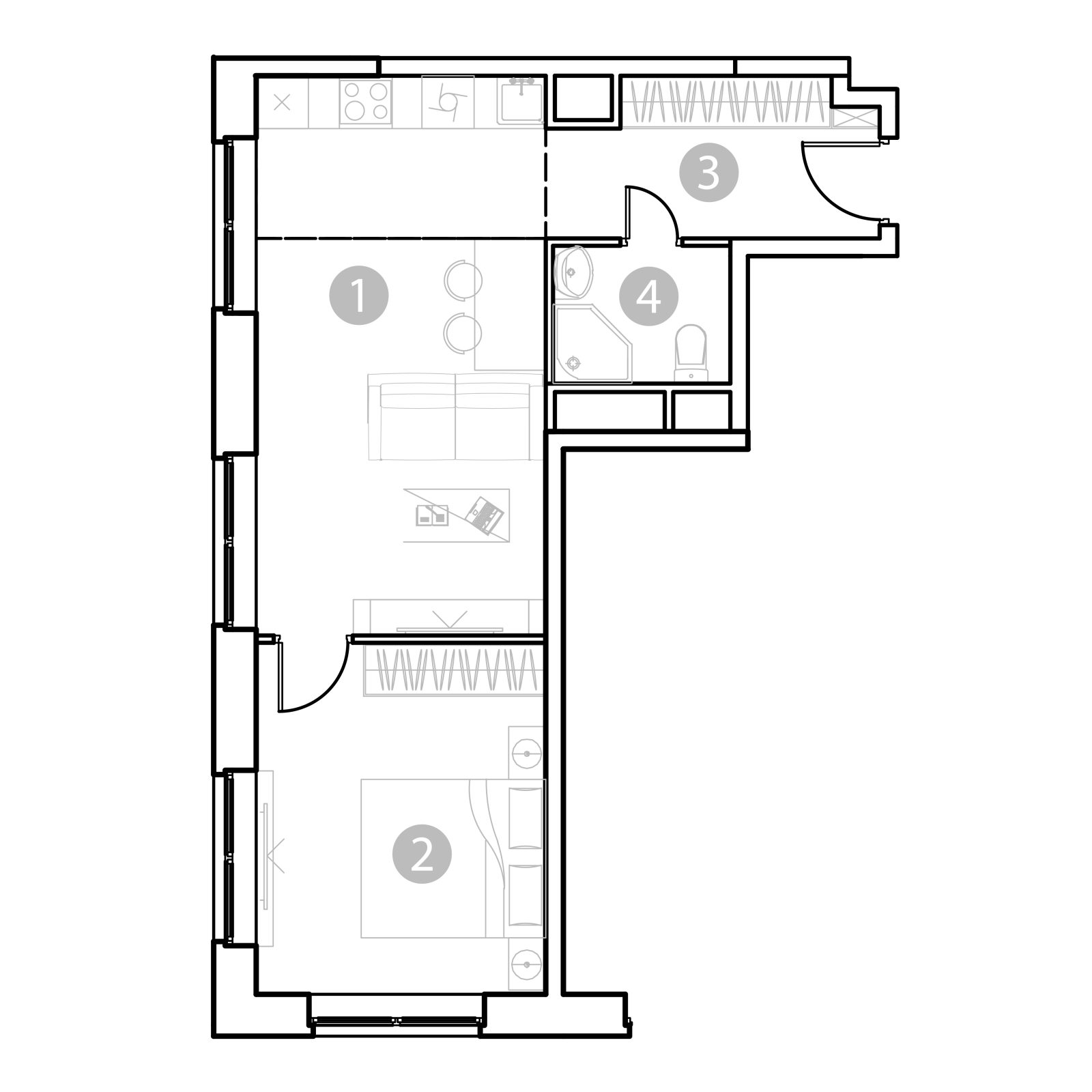 Планировка: 2-комнатная квартира, 45,3 м²