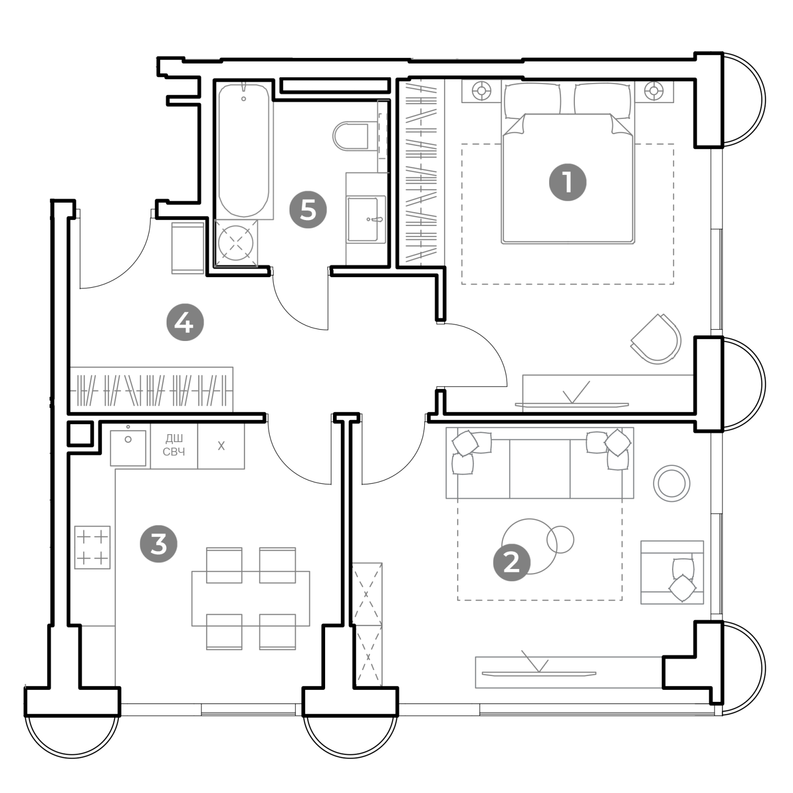 Планировка: 2-комнатная квартира, 58,2 м²