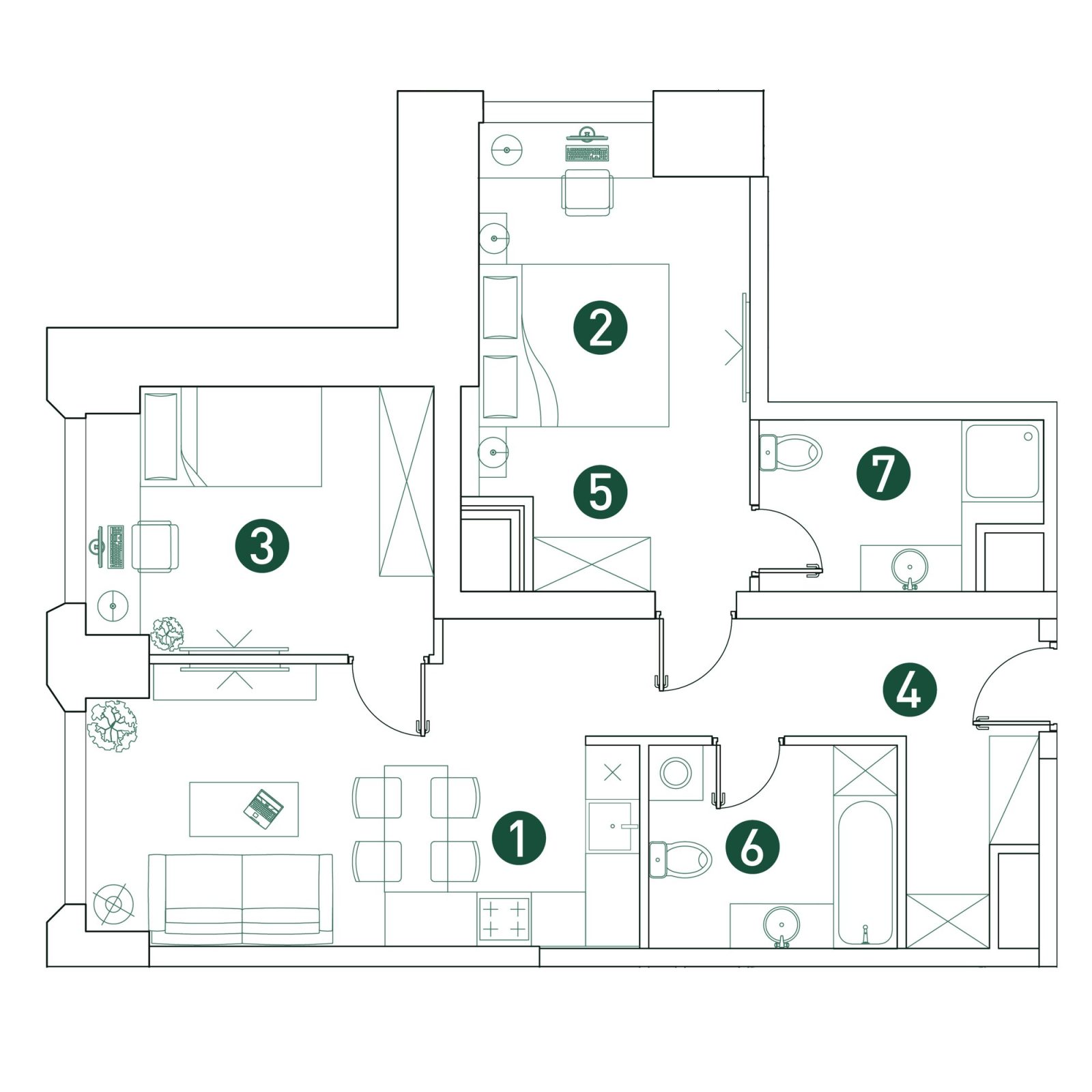 Планировка: 3-комнатная квартира, 65,5 м²