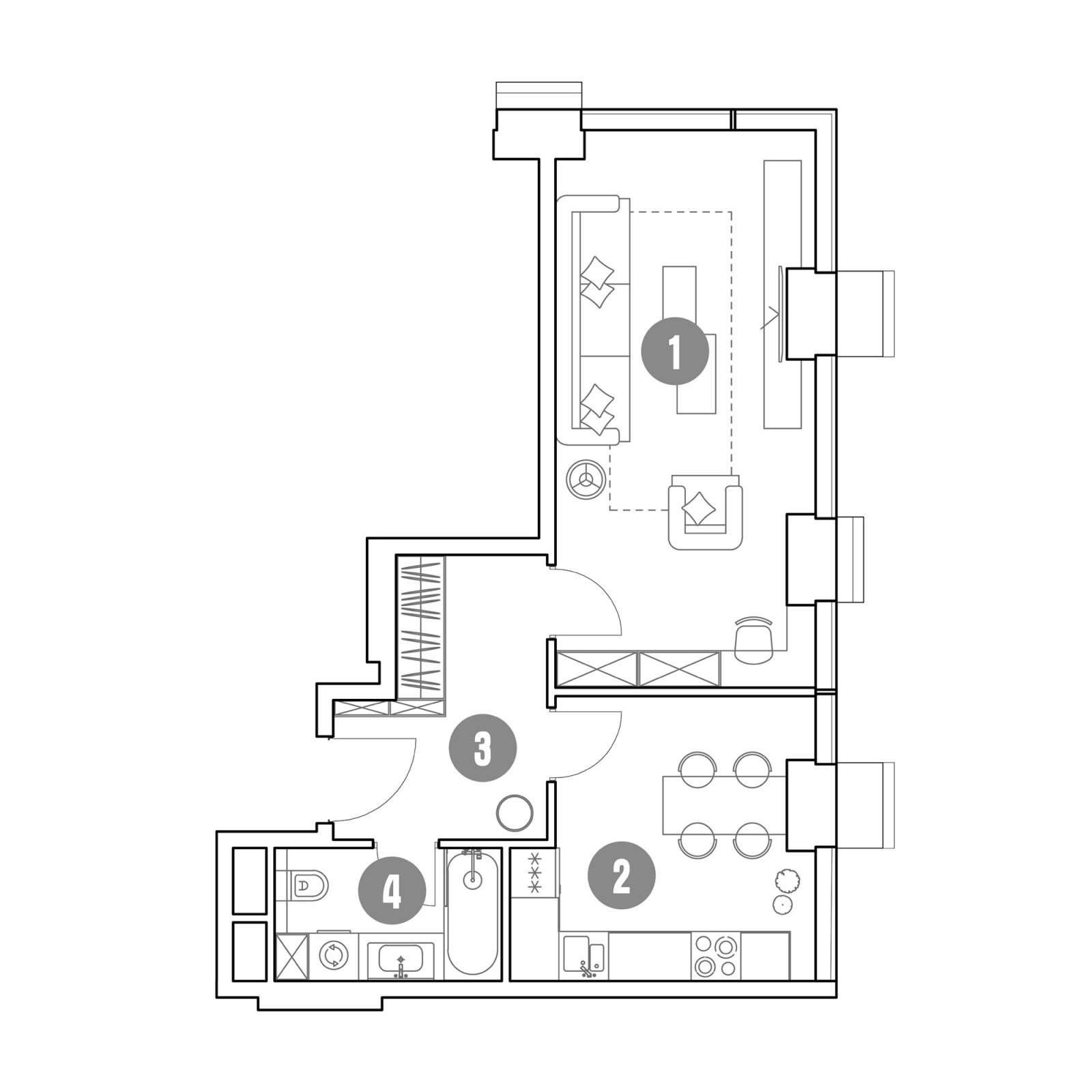 Планировка: 1-комнатная квартира, 43,9 м²