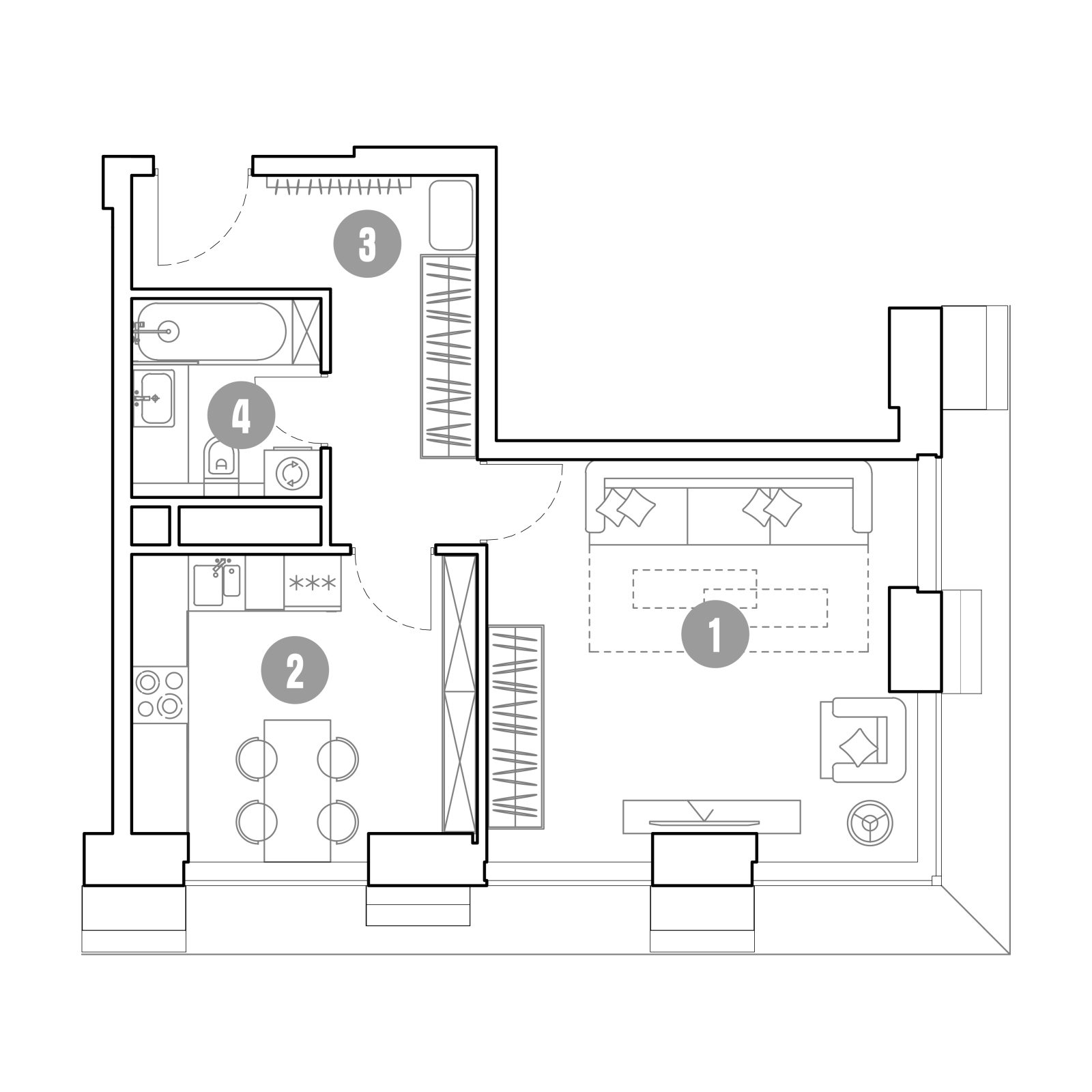 Планировка: 1-комнатная квартира, 42,8 м²