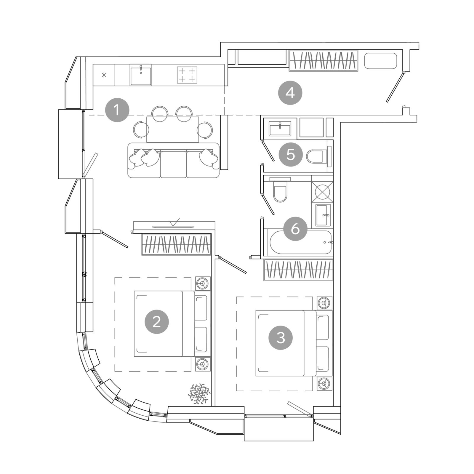 Планировка: 3-комнатная квартира, 61,5 м²