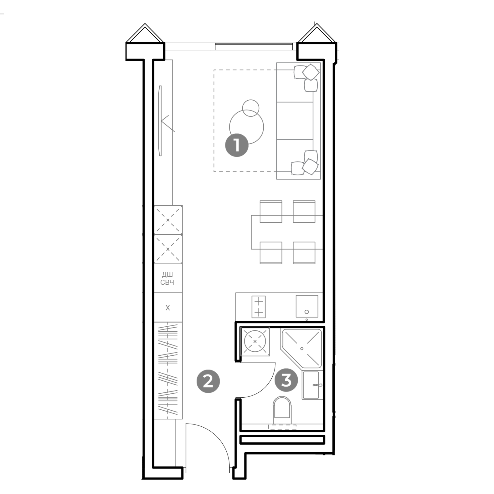 Планировка: студия, 27,4 м²
