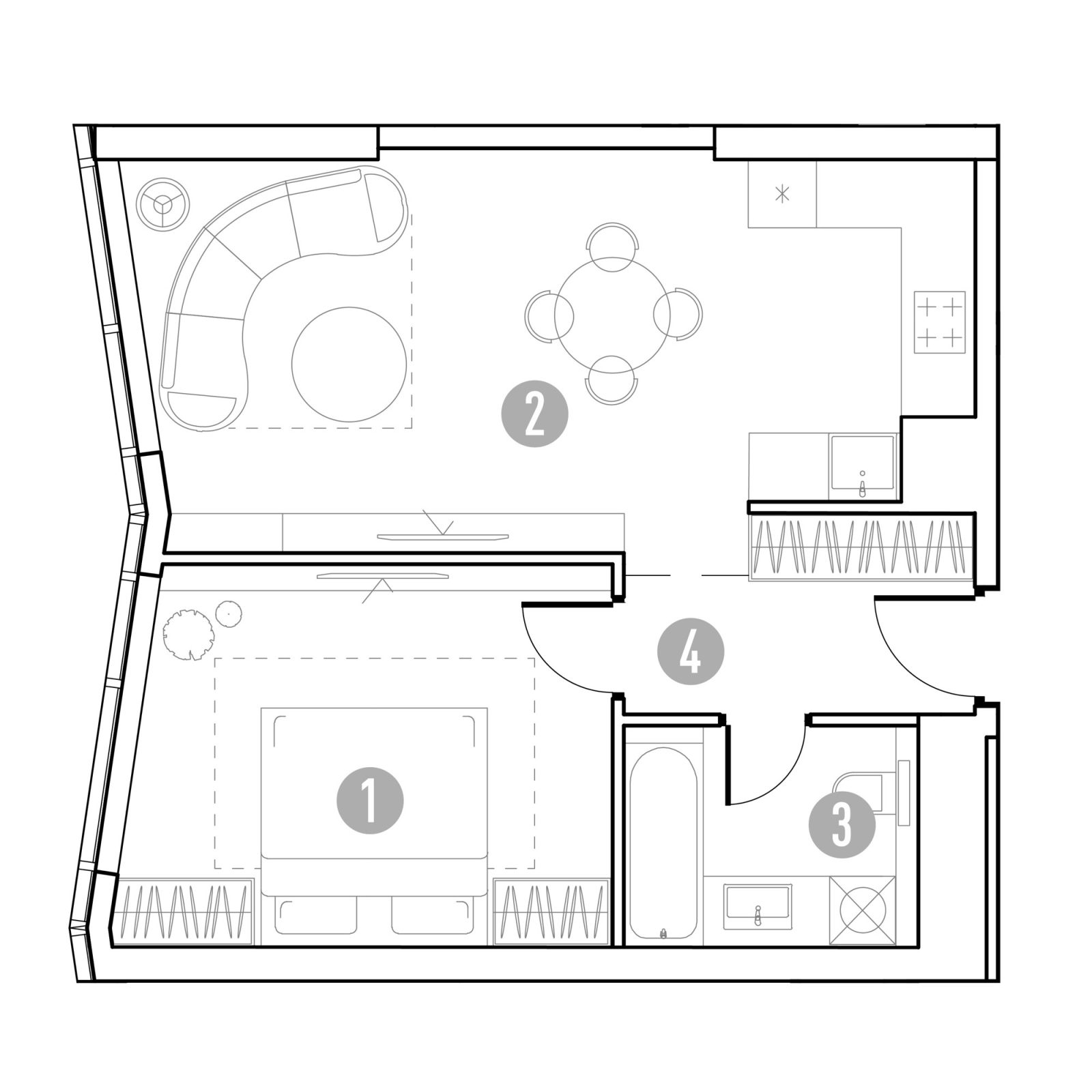 Планировка: 1-комнатная квартира, 48,7 м²