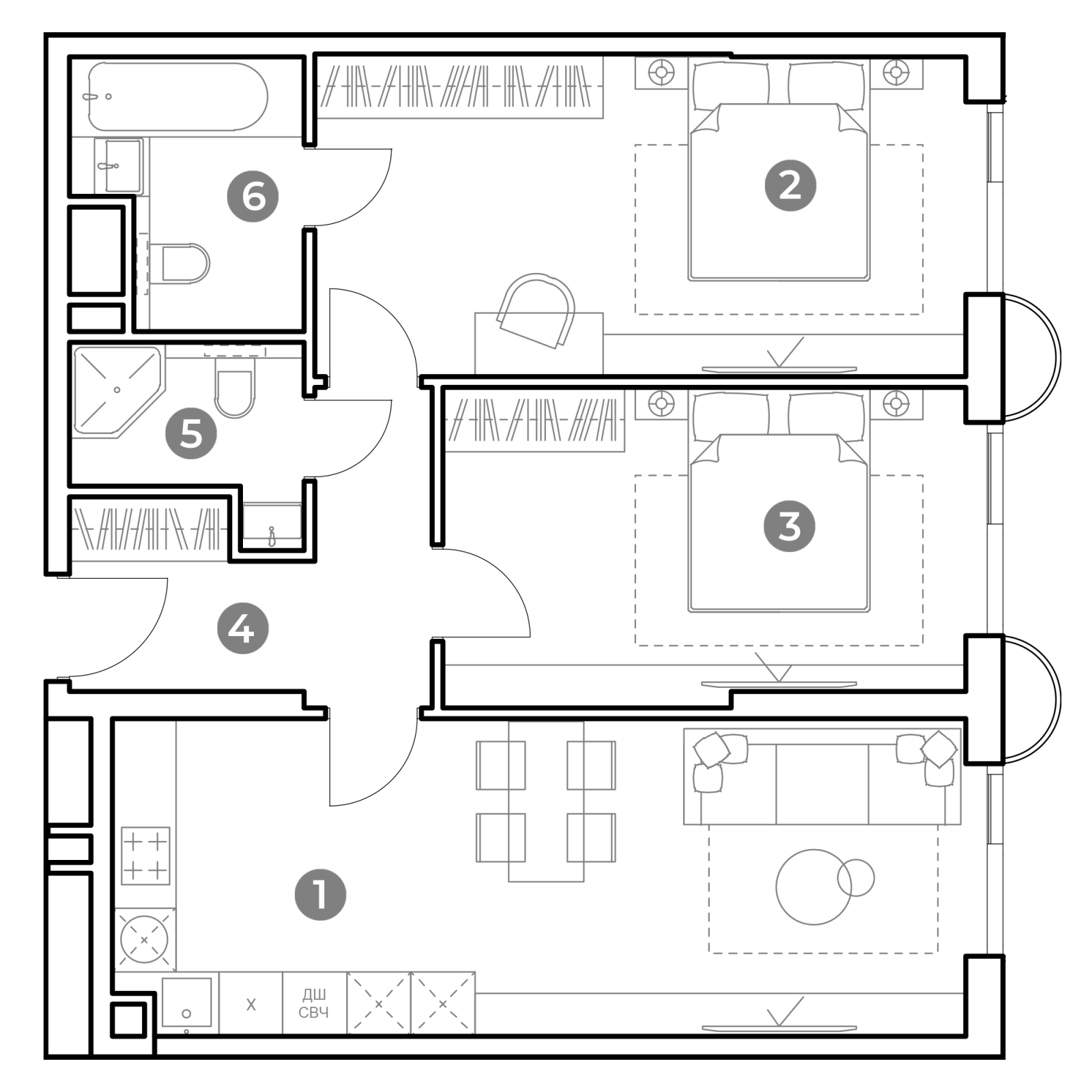 Планировка: 3-комнатная квартира, 73,4 м²