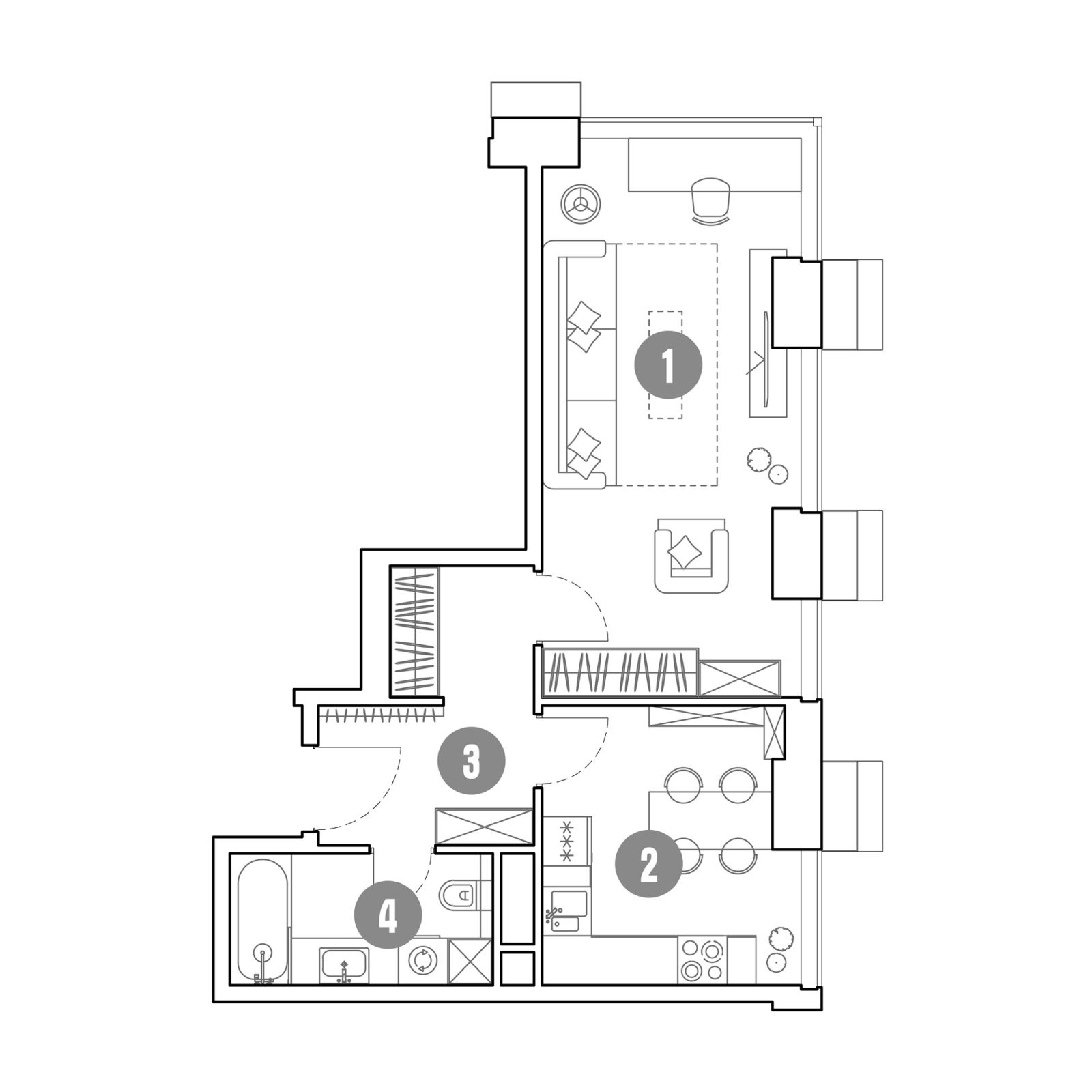 Планировка: 1-комнатная квартира, 43,3 м²