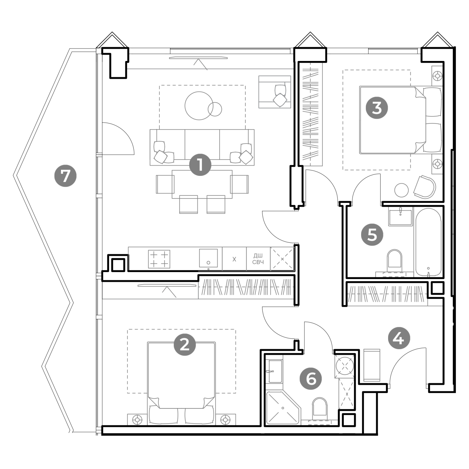 Планировка: 3-комнатная квартира, 84,7 м²