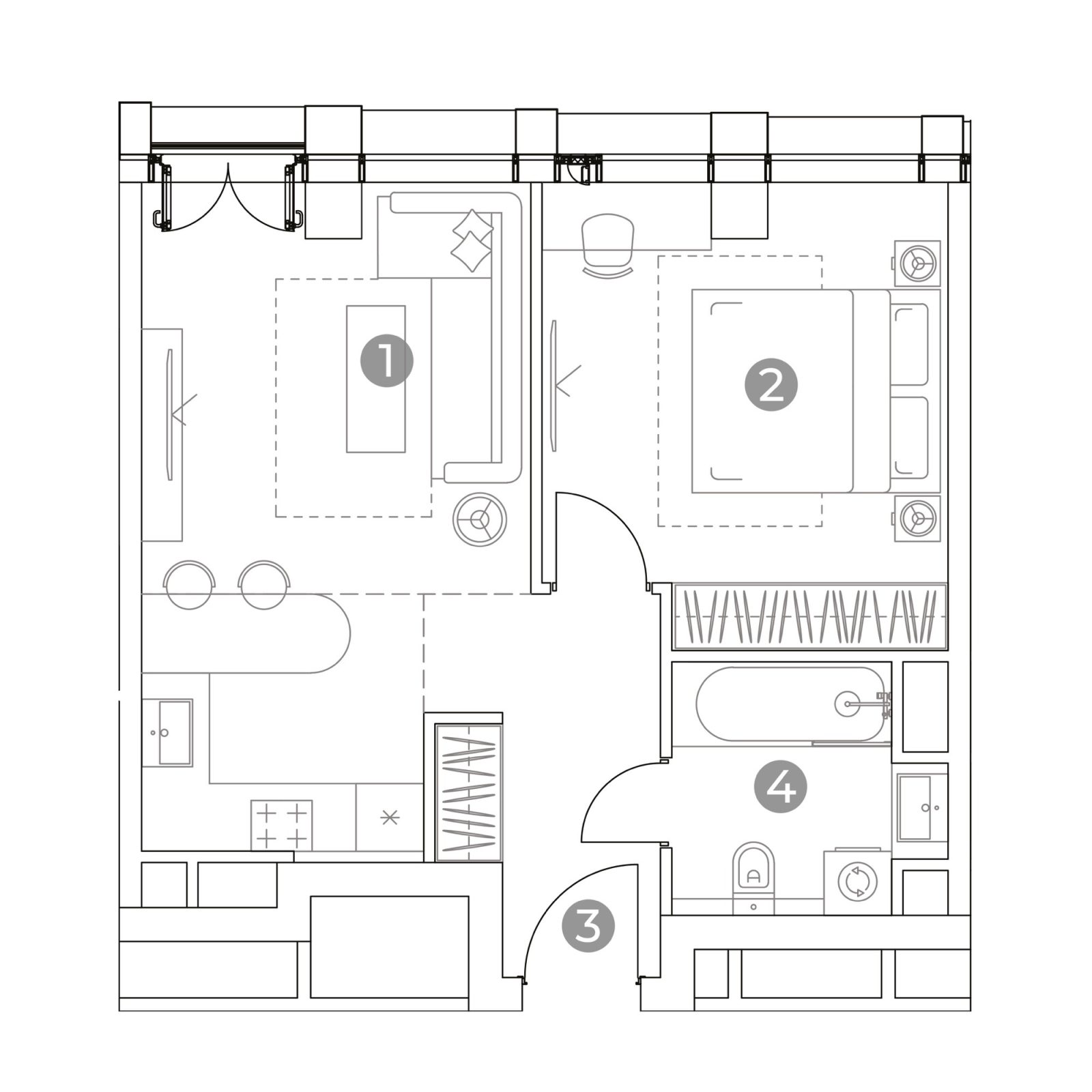 Планировка: 2-комнатная квартира, 43,1 м²