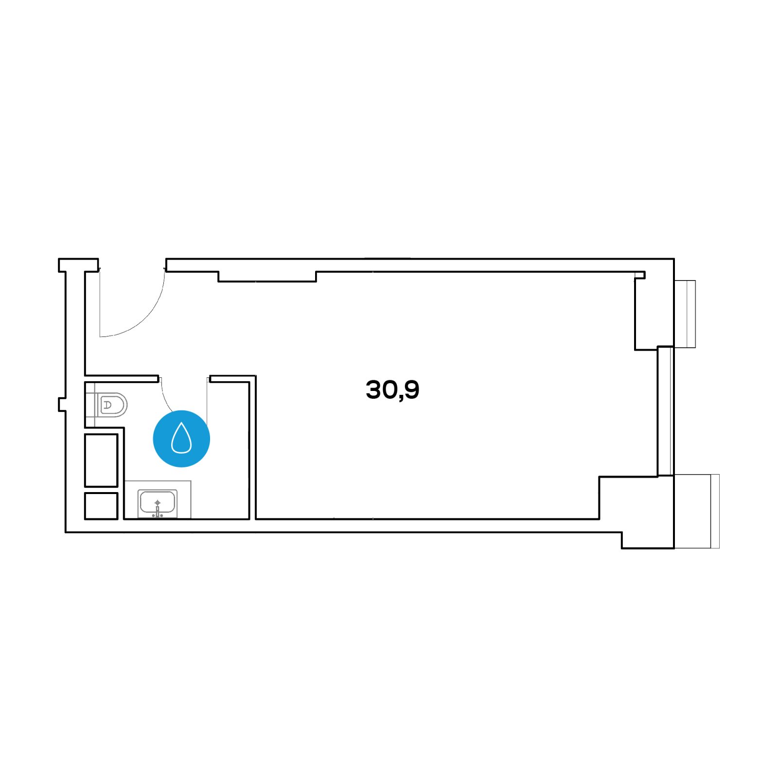 Планировка: студия, 30,9 м²
