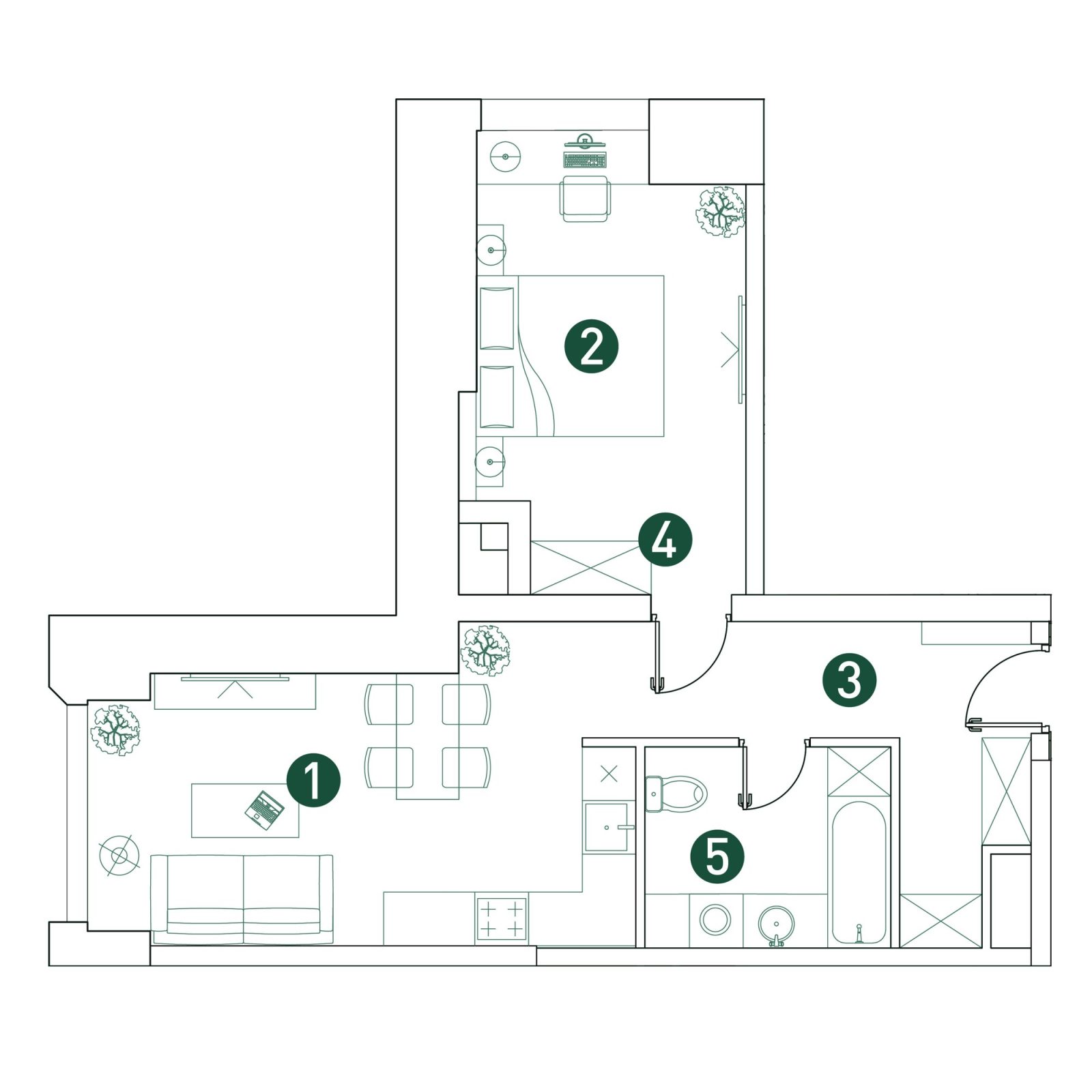 Планировка: 2-комнатная квартира, 48,7 м²