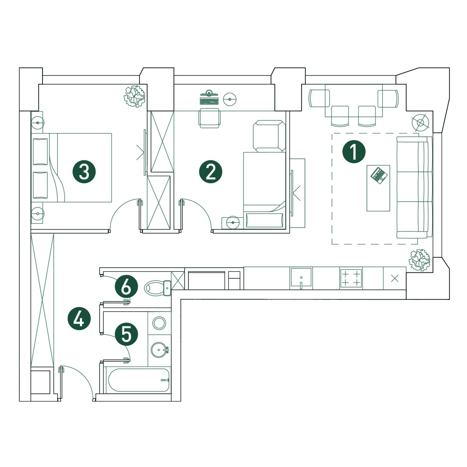 Планировка: 3-комнатная квартира, 61,0 м²