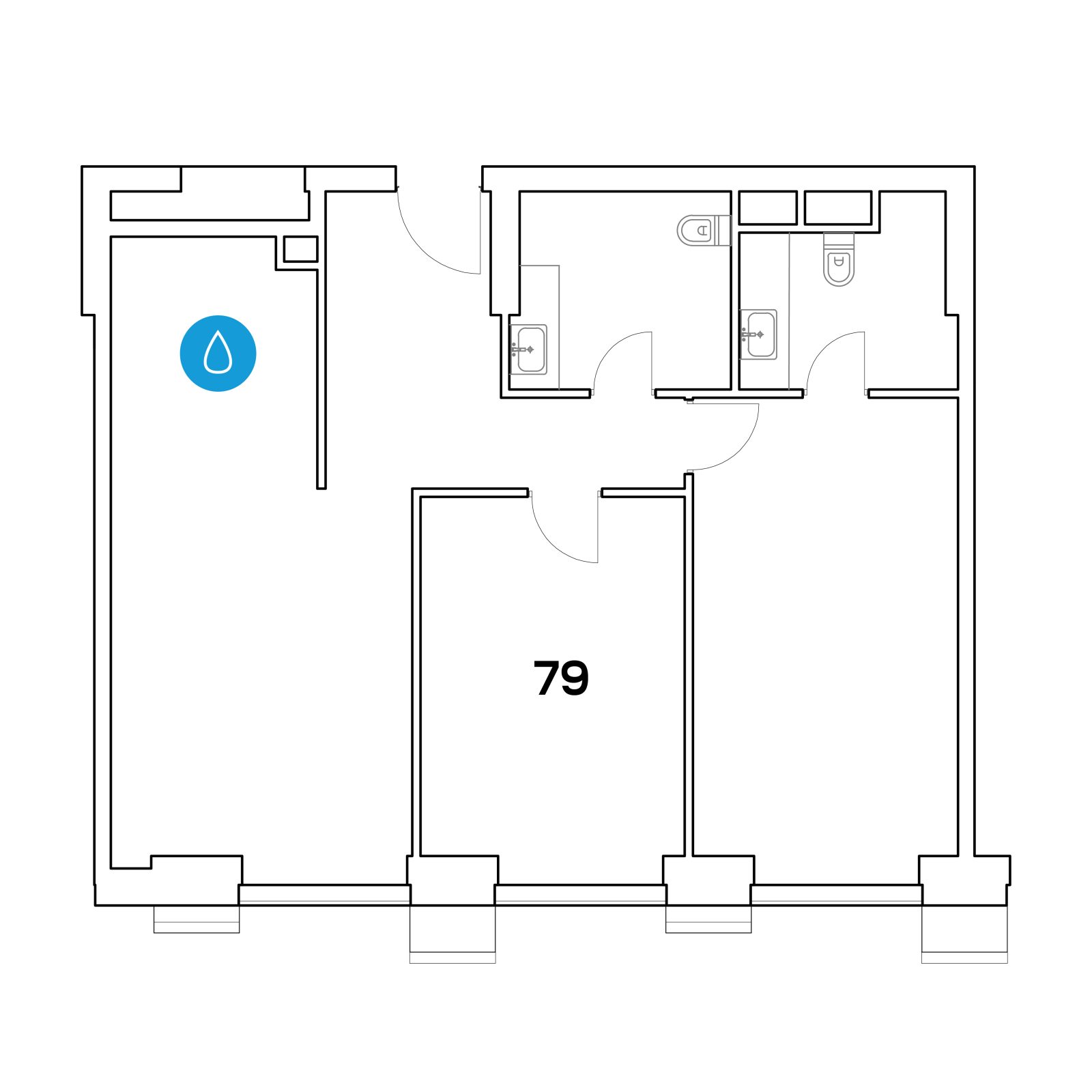 Планировка: 3-комнатная квартира, 79,0 м²