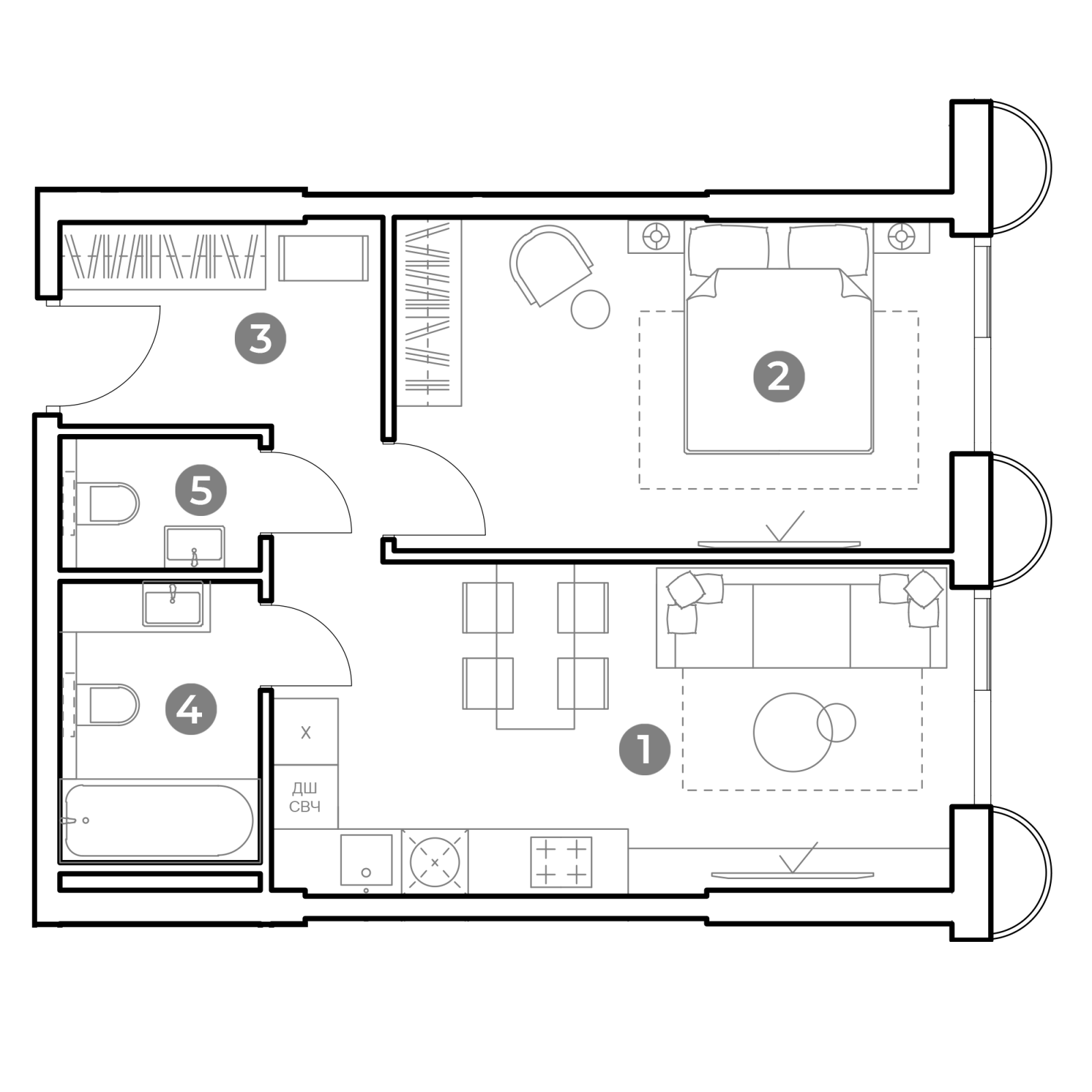 Планировка: 2-комнатная квартира, 47,5 м²