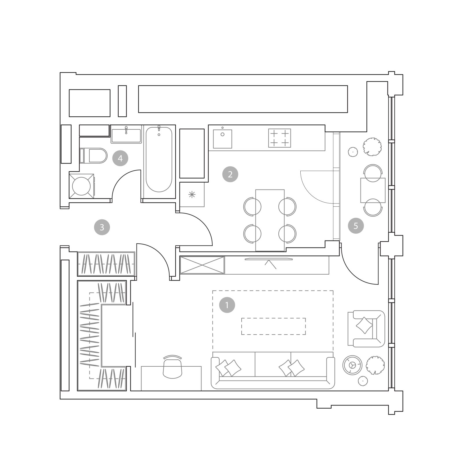 Планировка: 1-комнатная квартира, 45,0 м²