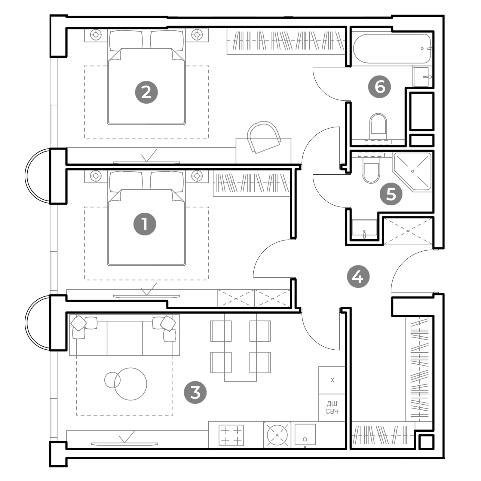 Планировка: 2-комнатная квартира, 69,5 м²