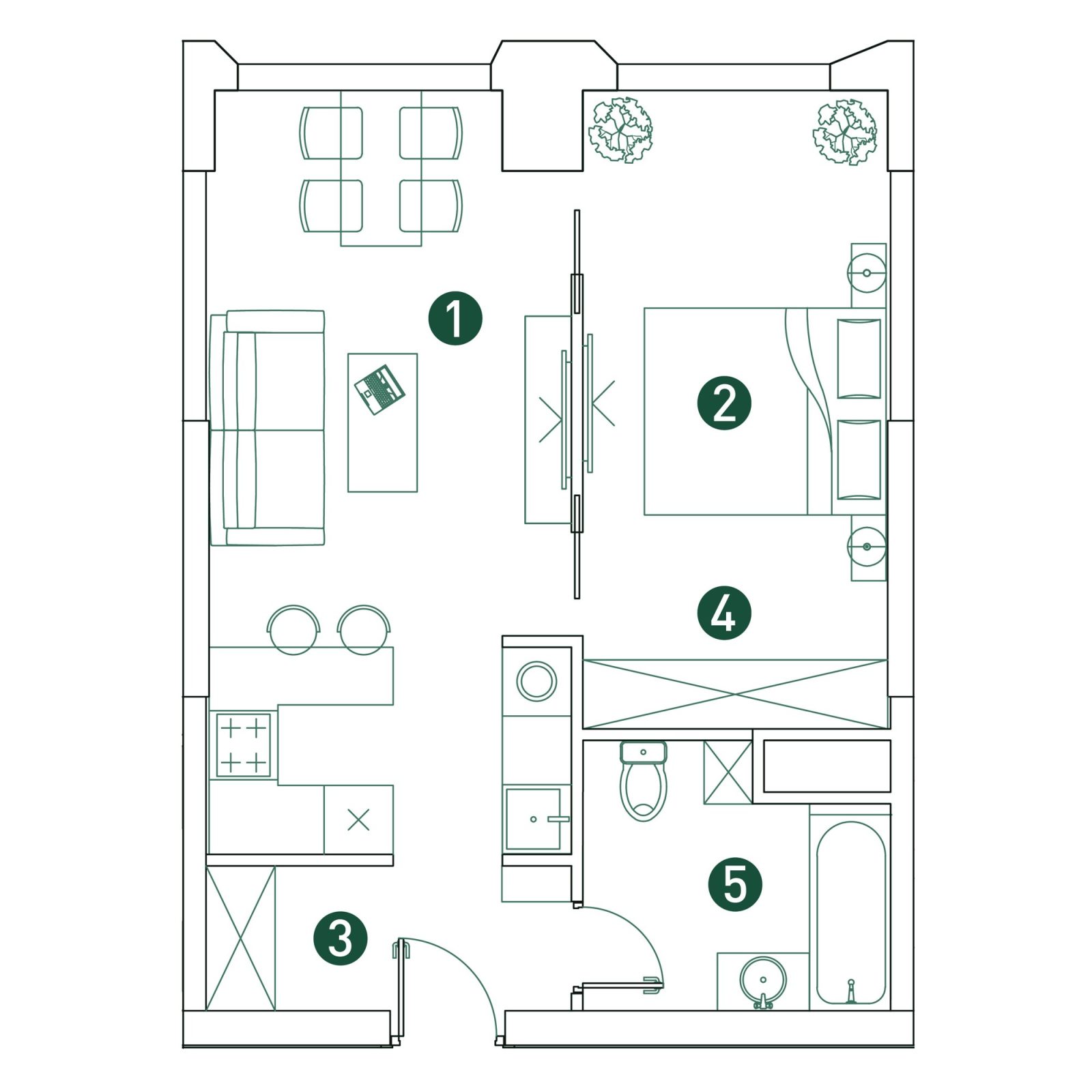Планировка: 2-комнатная квартира, 44,8 м²