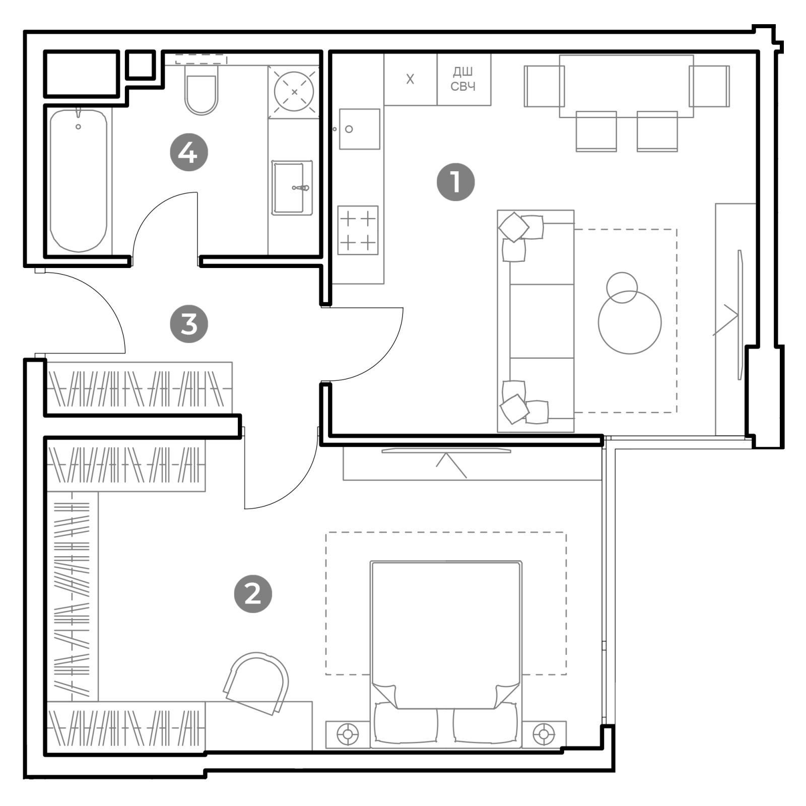 Планировка: 2-комнатная квартира, 54,0 м²