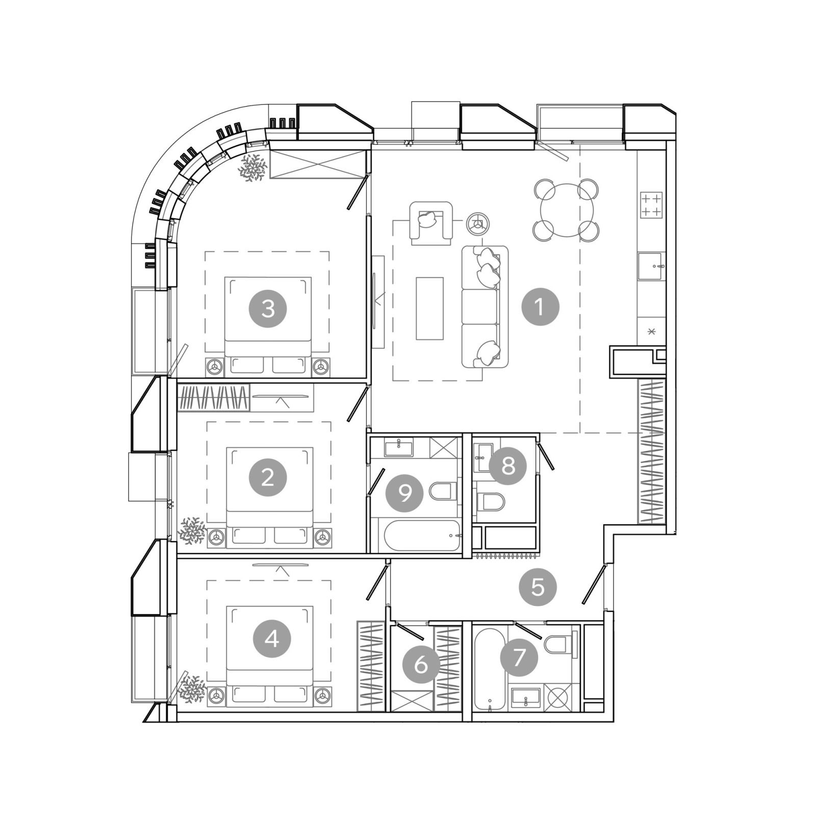 Планировка: 4-комнатная квартира, 107,2 м²