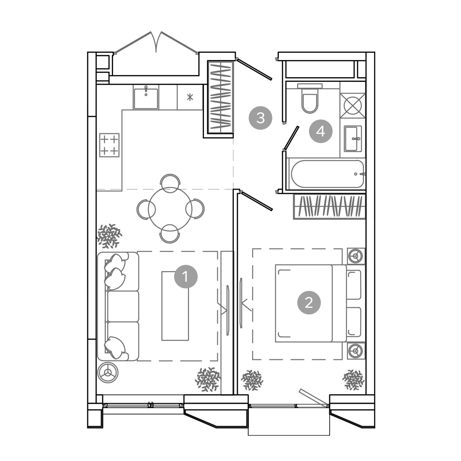 Планировка: 2-комнатная квартира, 45,4 м²