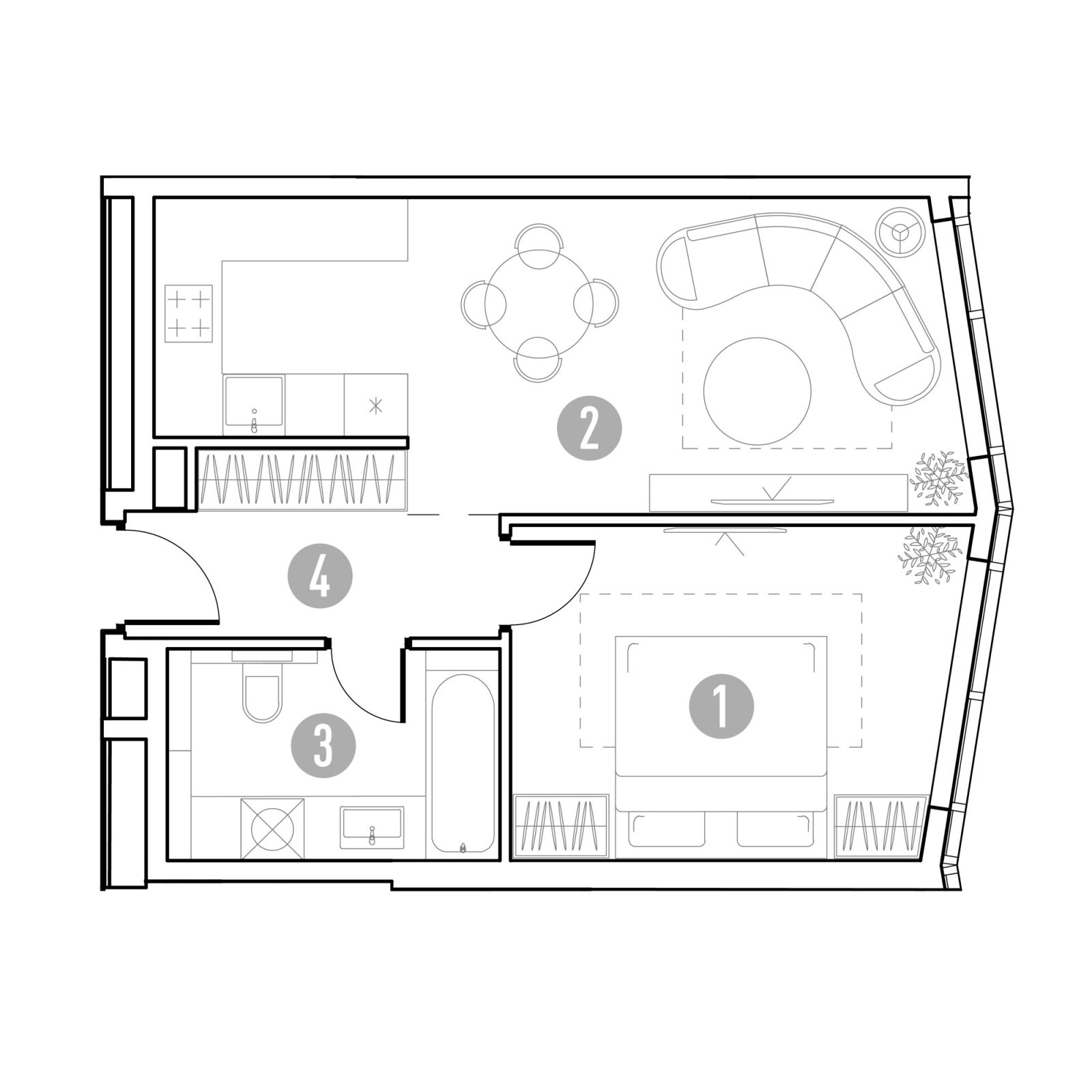 Планировка: 1-комнатная квартира, 45,6 м²