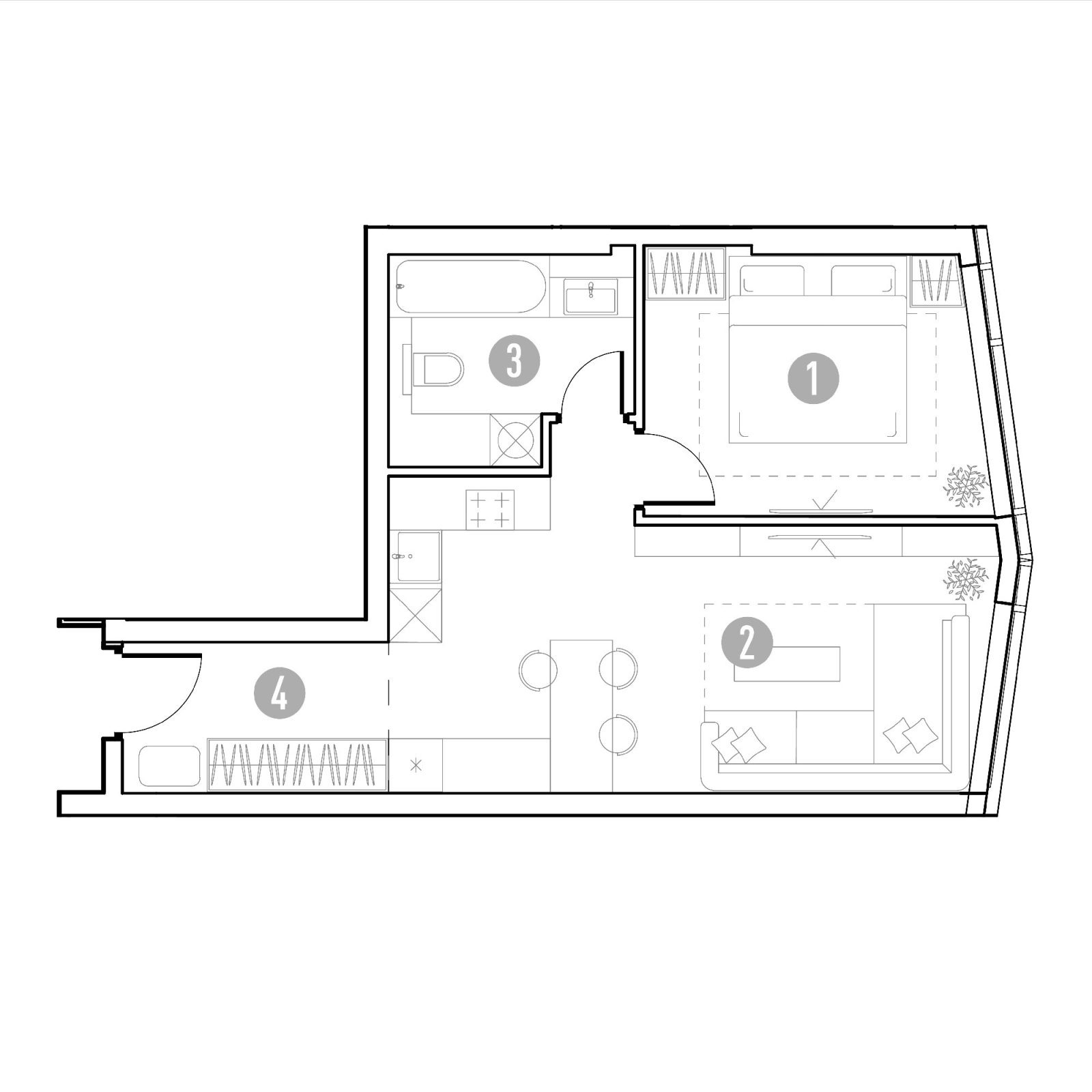 Планировка: 1-комнатная квартира, 44,7 м²