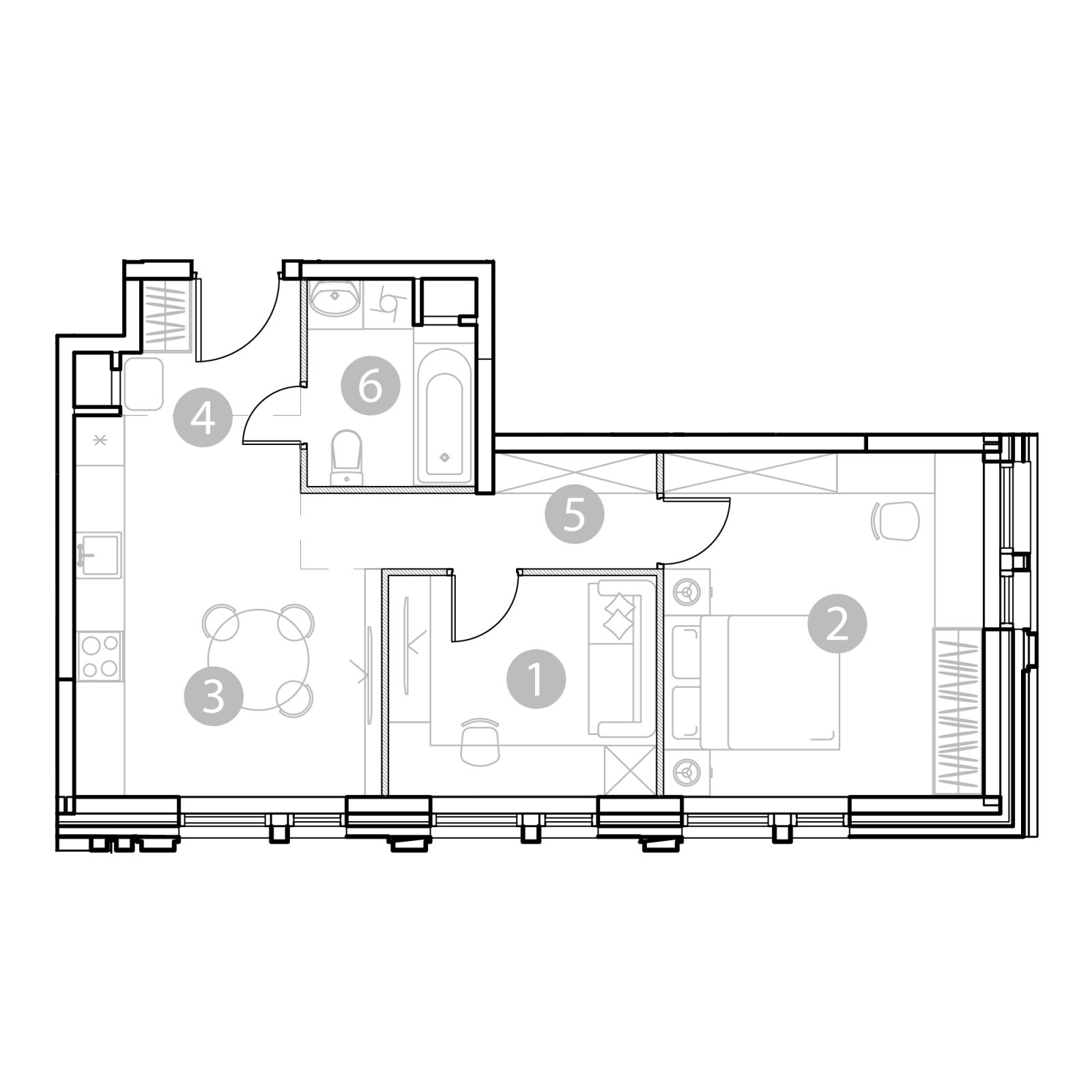 Планировка: 2-комнатная квартира, 51,8 м²