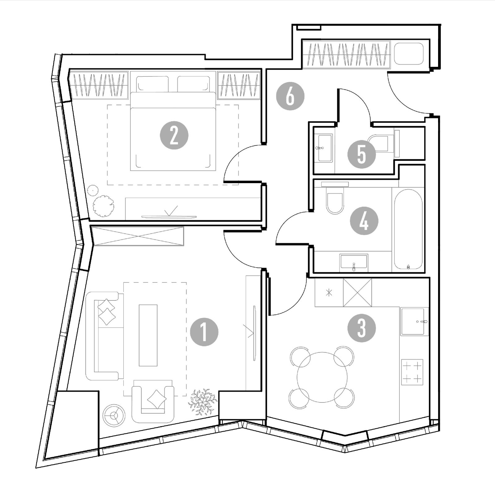 Планировка: 2-комнатная квартира, 53,9 м²
