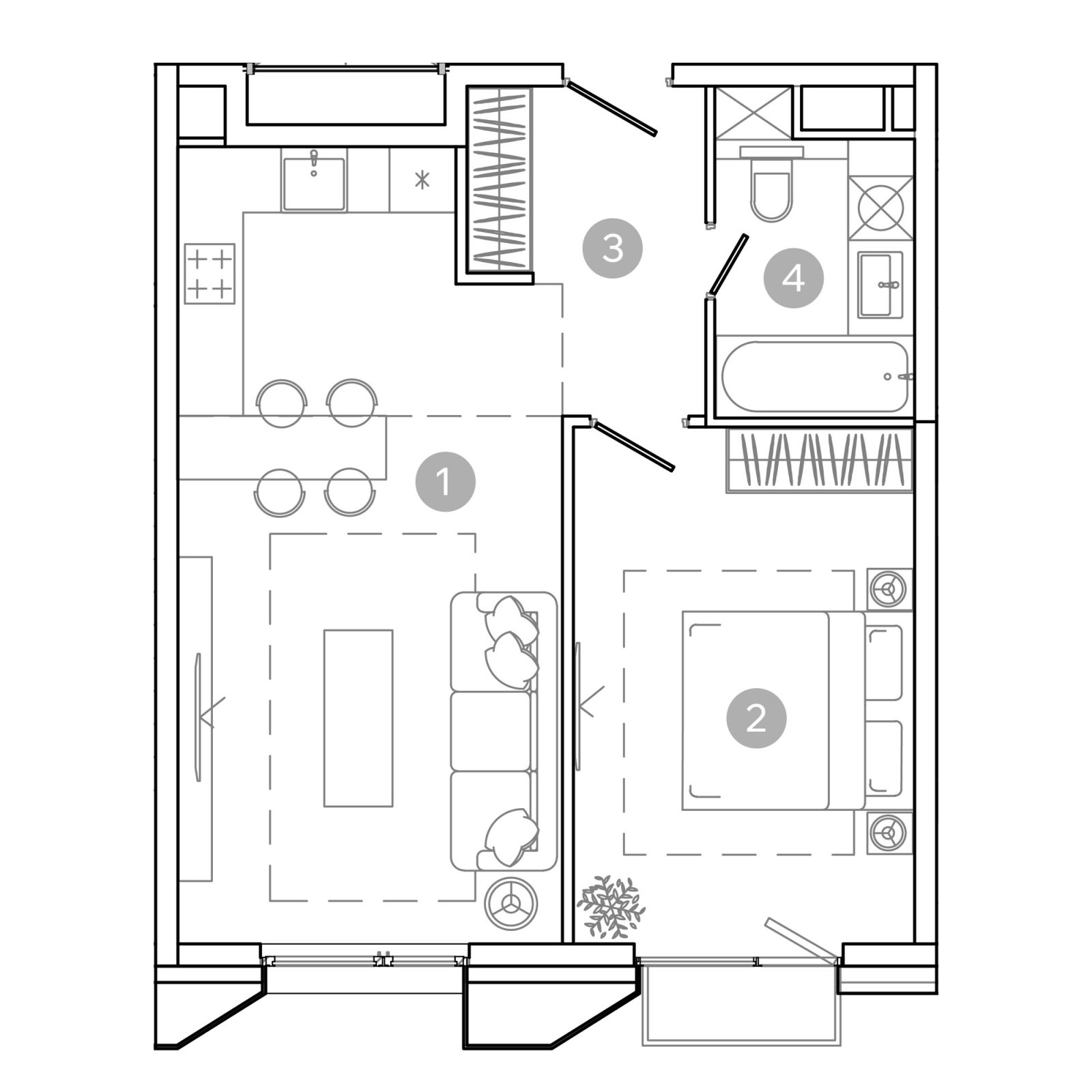 Планировка: 2-комнатная квартира, 48,2 м²