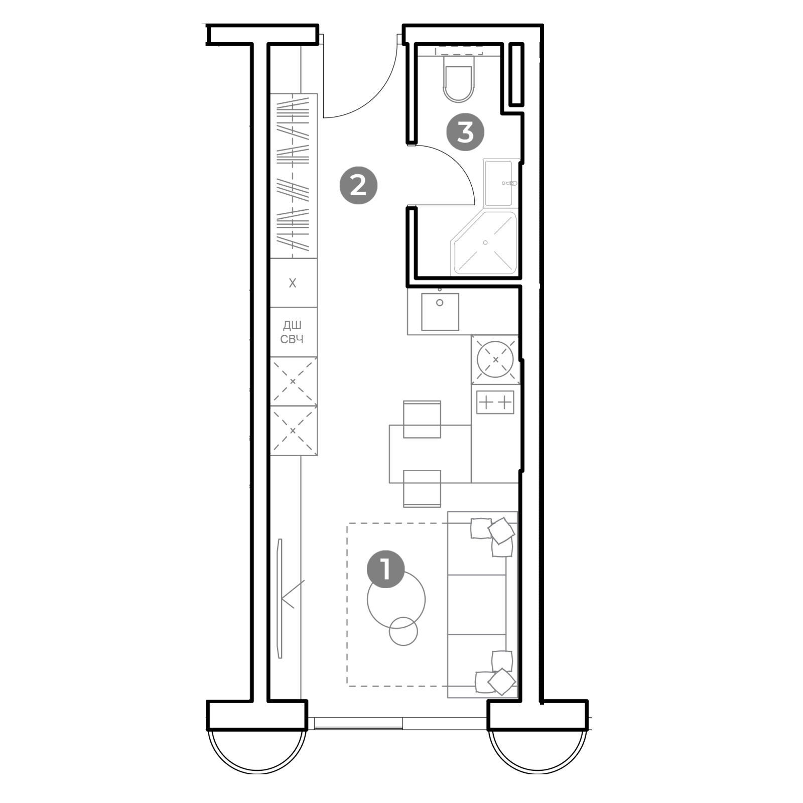 Планировка: студия, 24,2 м²