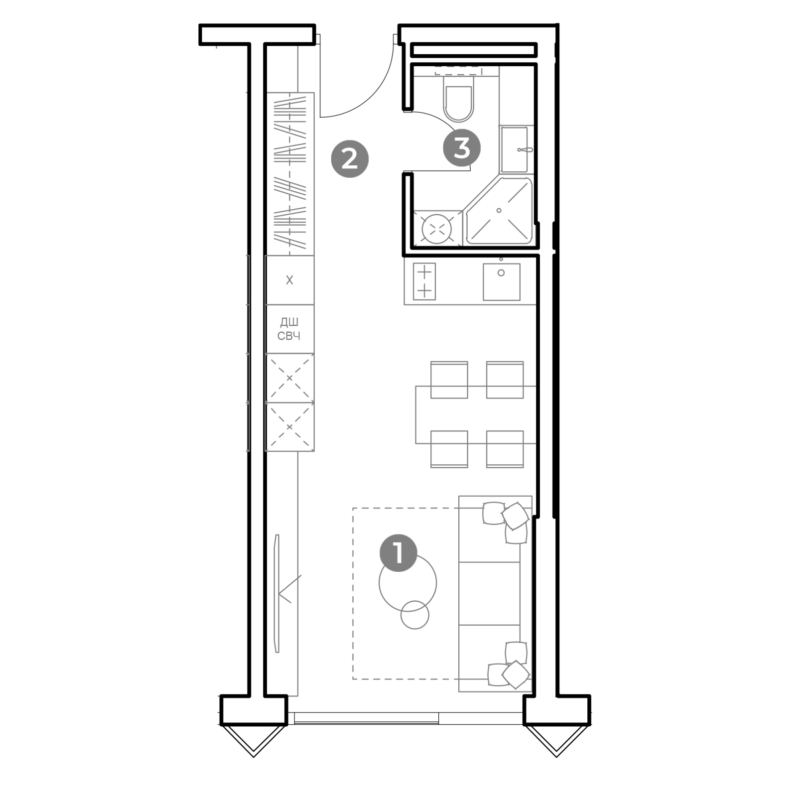 Планировка: студия, 26,9 м²