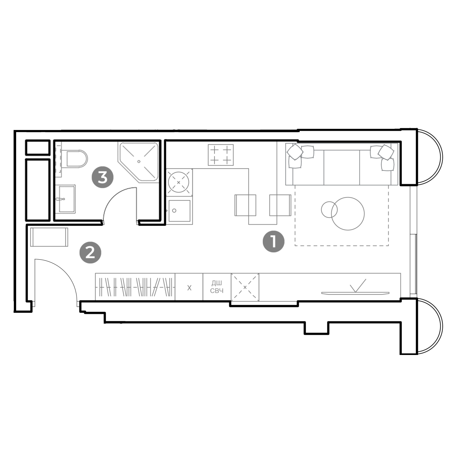 Планировка: студия, 27,1 м²
