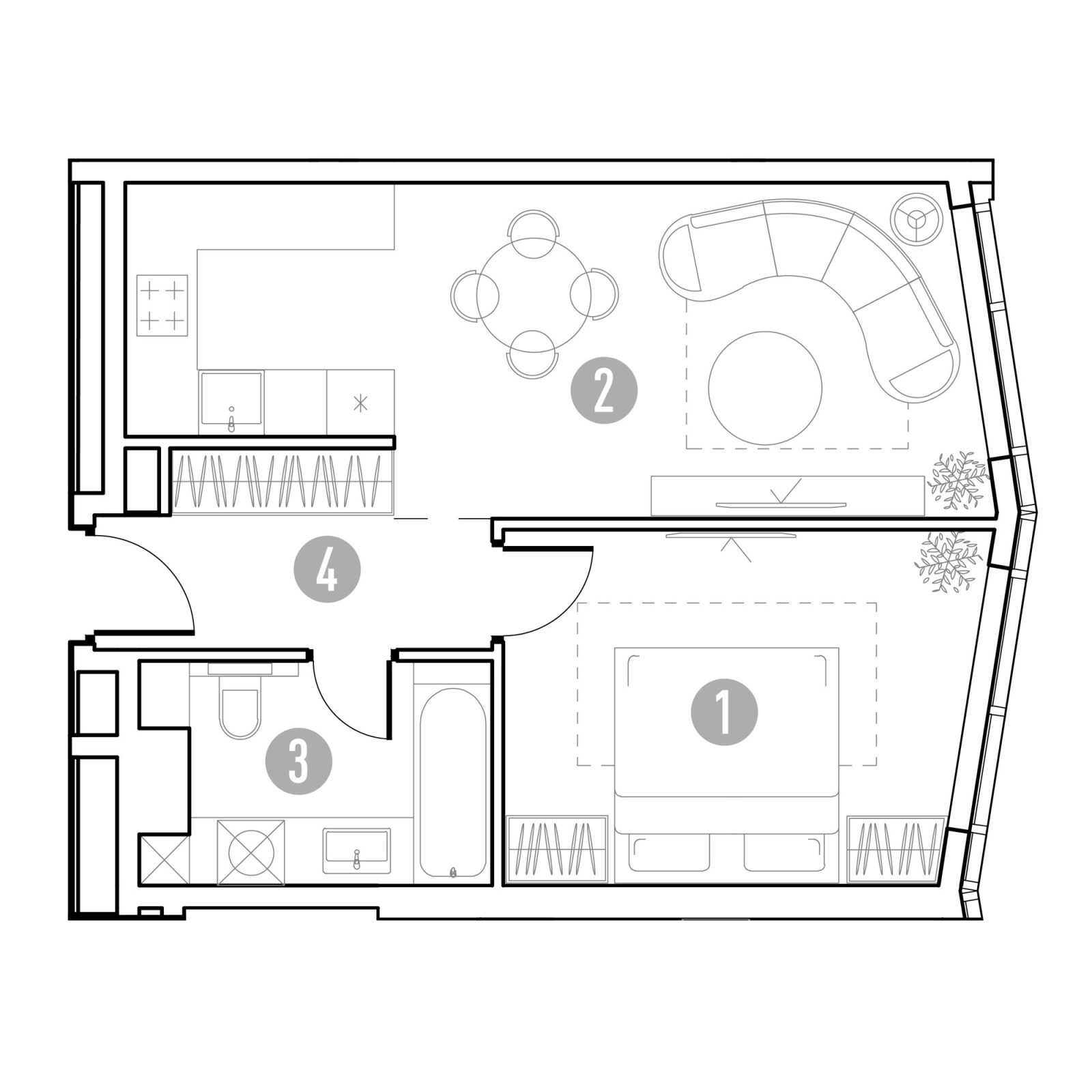 Планировка: 1-комнатная квартира, 45,5 м²