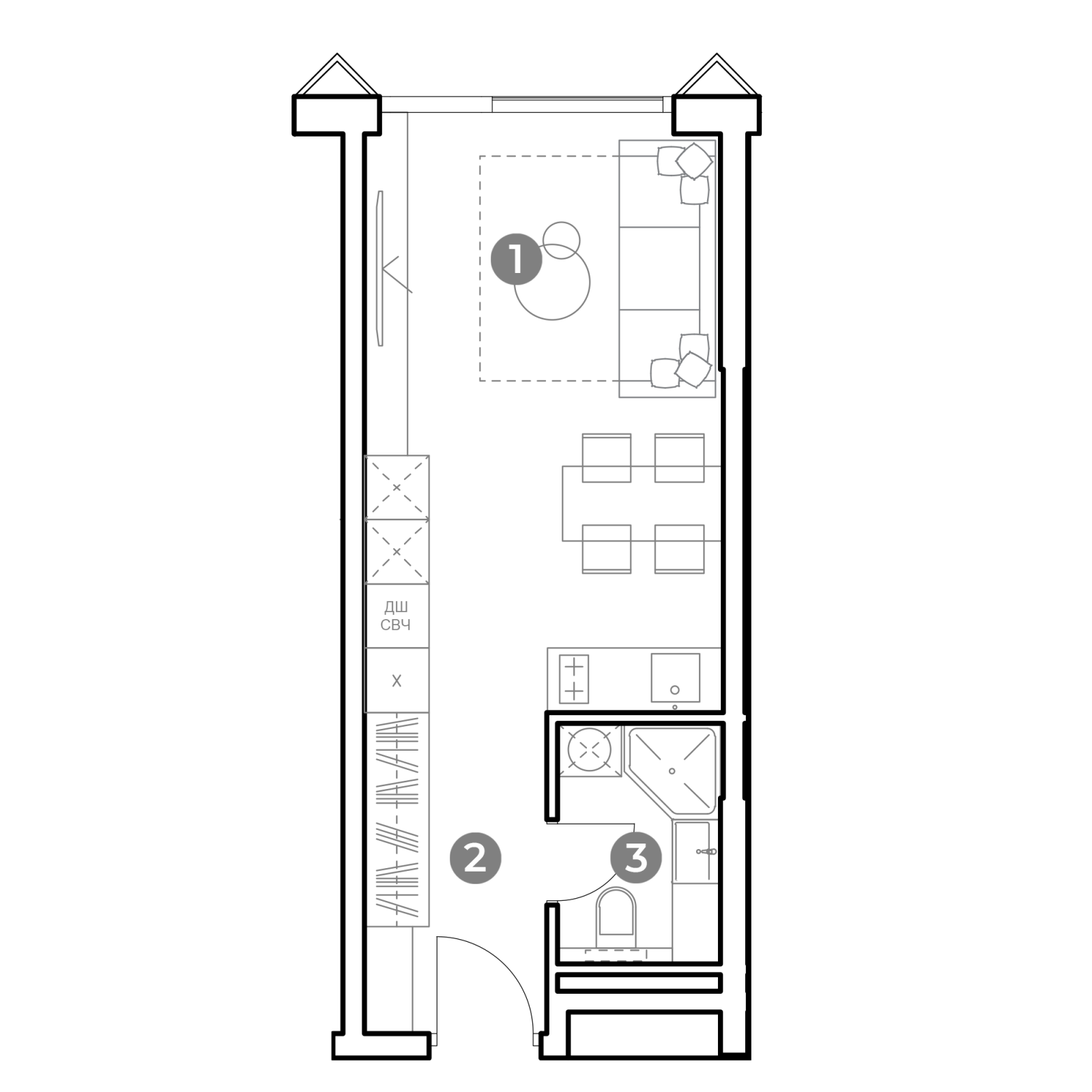 Планировка: студия, 27,7 м²