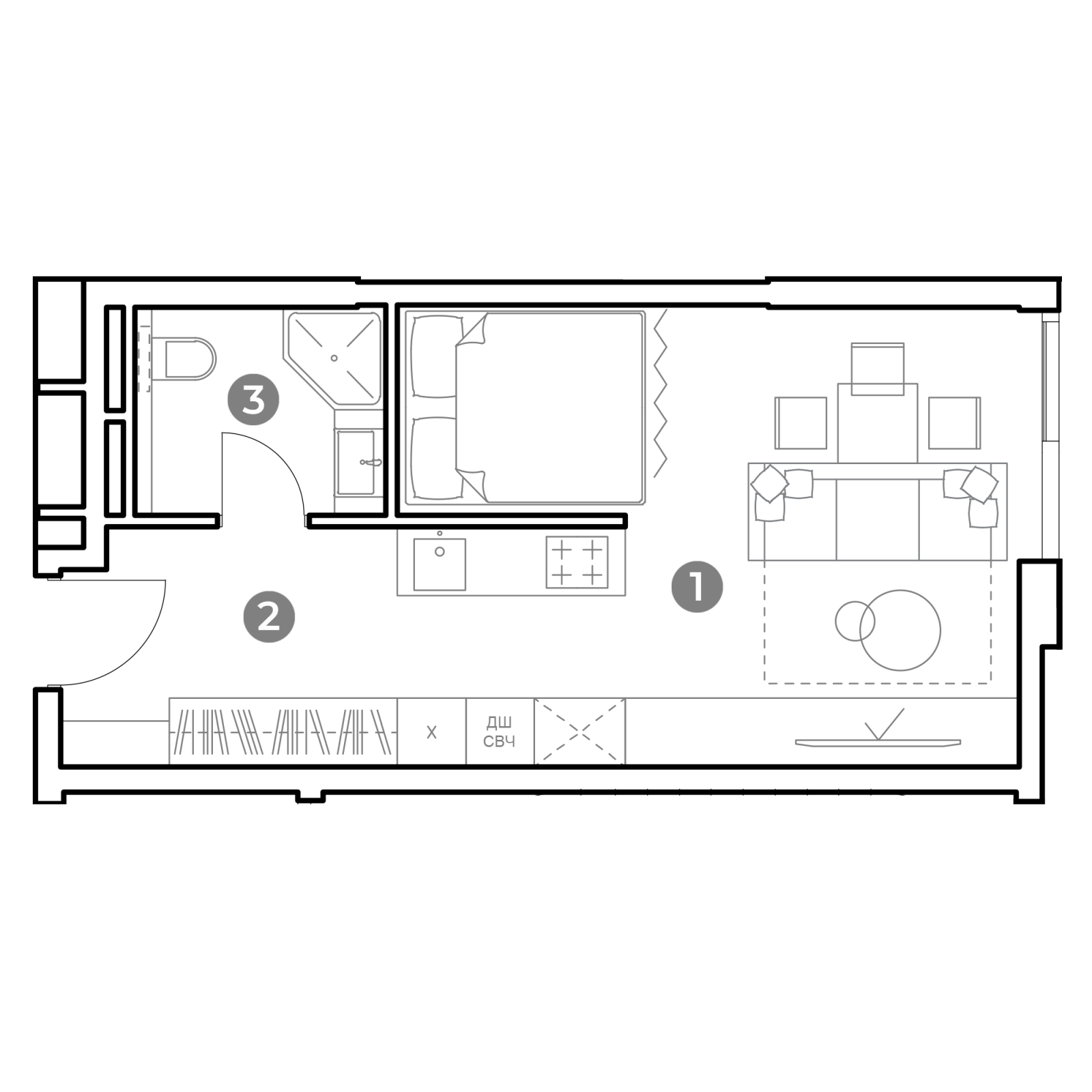 Планировка: студия, 32,1 м²