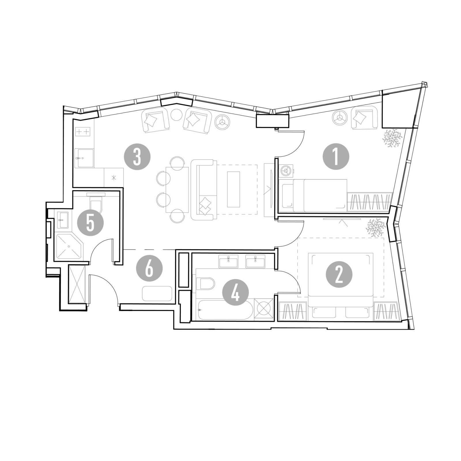 Планировка: 2-комнатная квартира, 60,8 м²